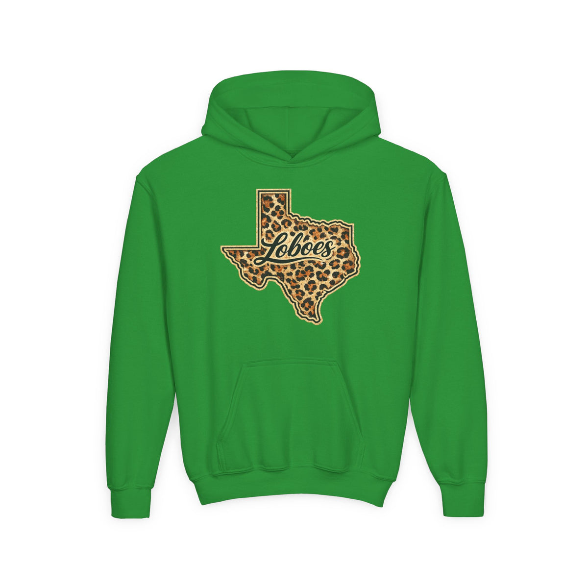 Texas Lobos Youth Hoodie — Leopard Print State Logo Sweatshirt