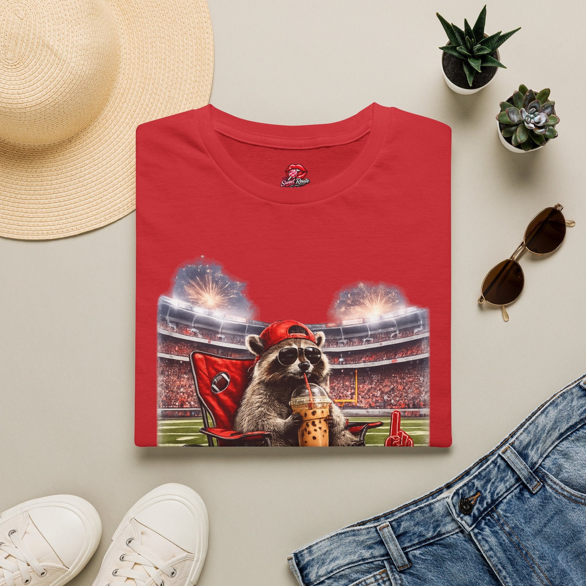 Raccoon Tailgate T-Shirt | “I Live Here Now” Funny Football Game Day Tee | Cute Fall Graphic Shirt
