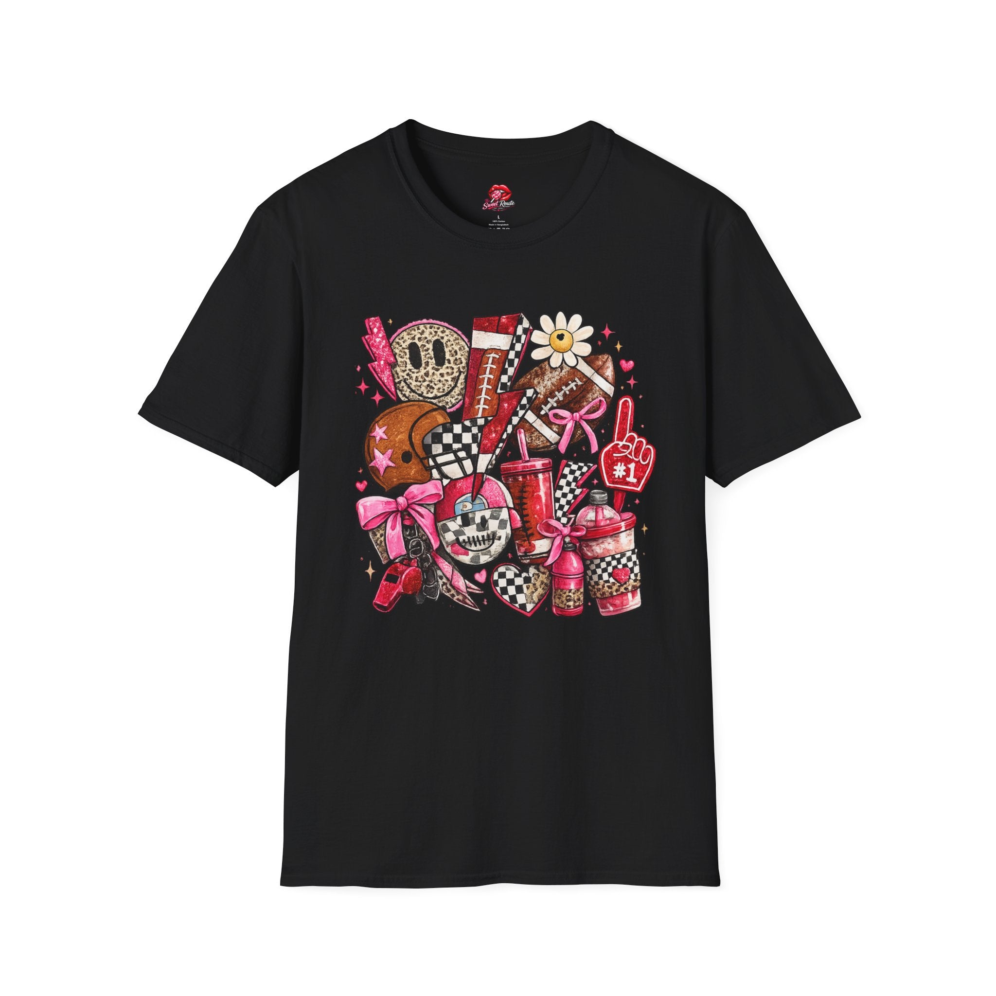 Cute Sports College T-Shirt | Cheer & Football Game Day Graphic Tee | Pink Coquette Sports Shirt