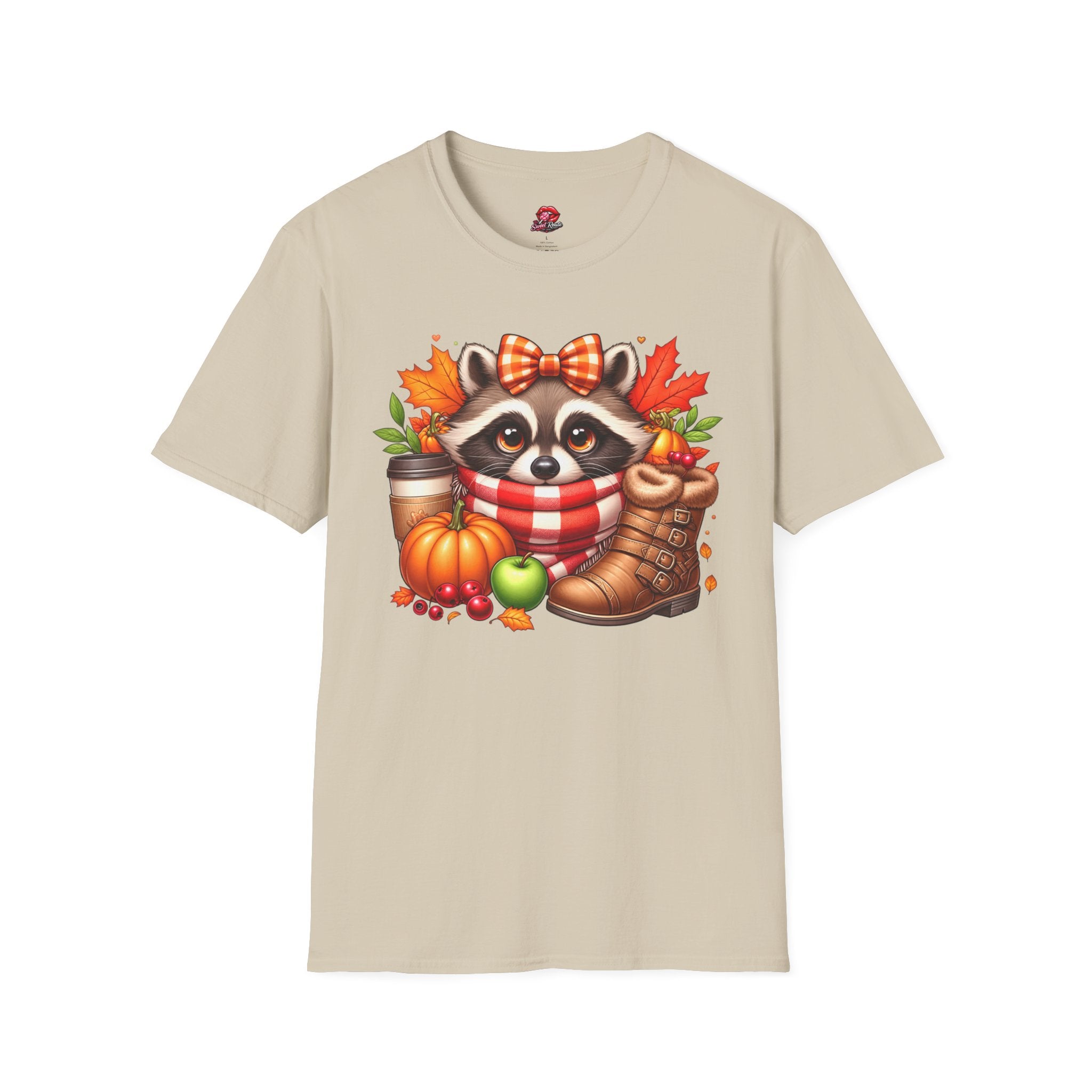 Cute Fall Pumpkin, Coffee & Leaves Raccoon T-Shirt
