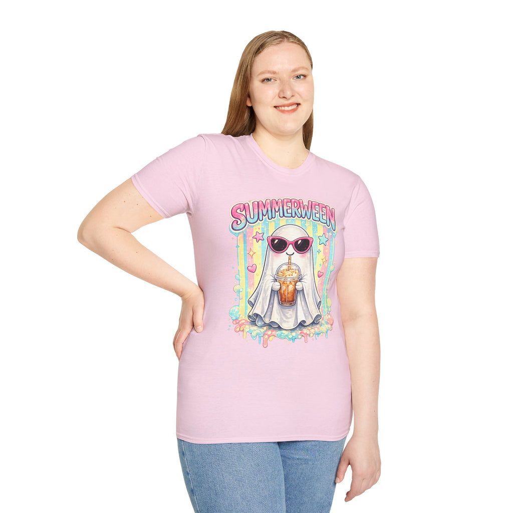 Summerween Ghost Shirt | Cute Retro Ghost with Sunglasses T-Shirt | Beach Halloween Graphic Tee | Spooky Summer Vacation Shirt