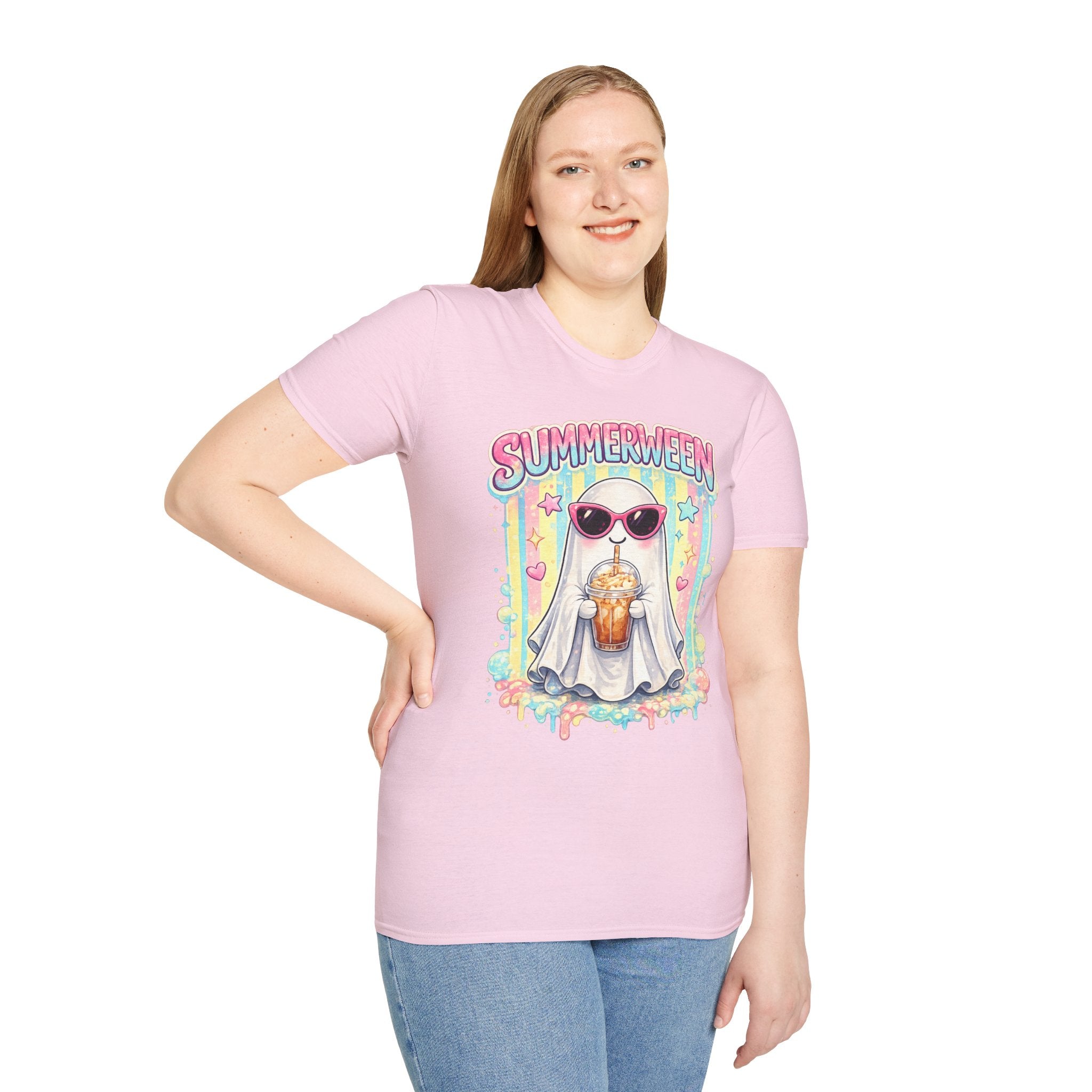 Summerween Ghost Shirt | Cute Retro Ghost with Sunglasses T-Shirt | Beach Halloween Graphic Tee | Spooky Summer Vacation Shirt