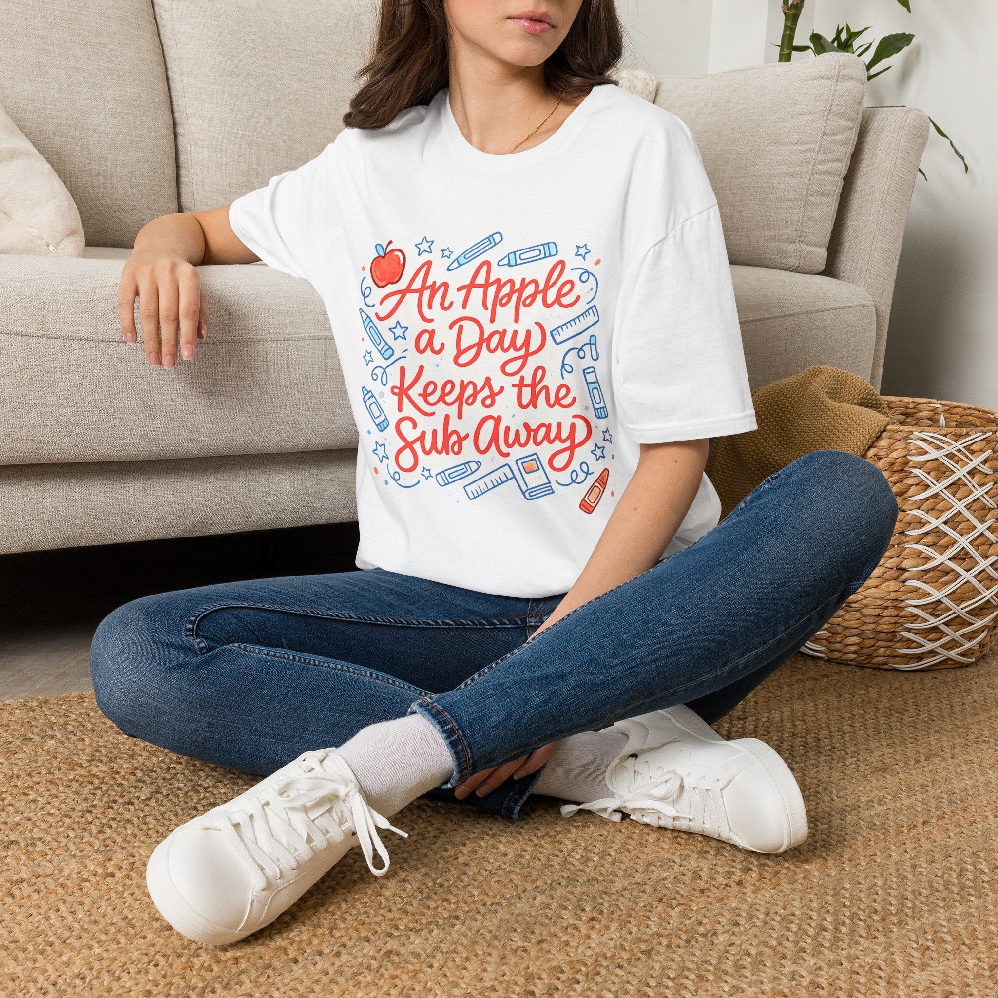 An Apple a Day Keeps the Subs Away Teacher T-Shirt | Funny Substitute Teacher Tee | Back to School Gift | Cute Classroom Graphic Shirt