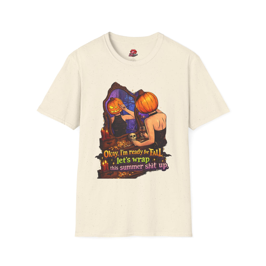 Pumpkin Mirror Halloween T‑Shirt — “Okay, I’m ready for Fall” Cute Spooky Season Shirt For Women