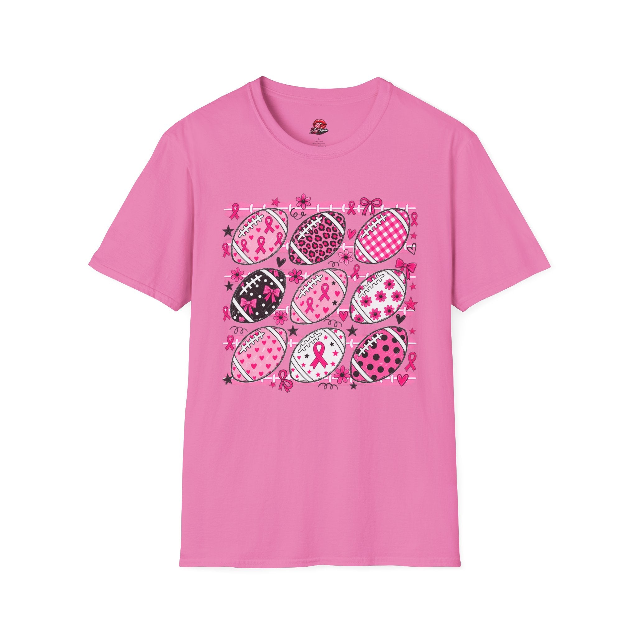 Breast Cancer Awareness Football Pattern T-Shirt