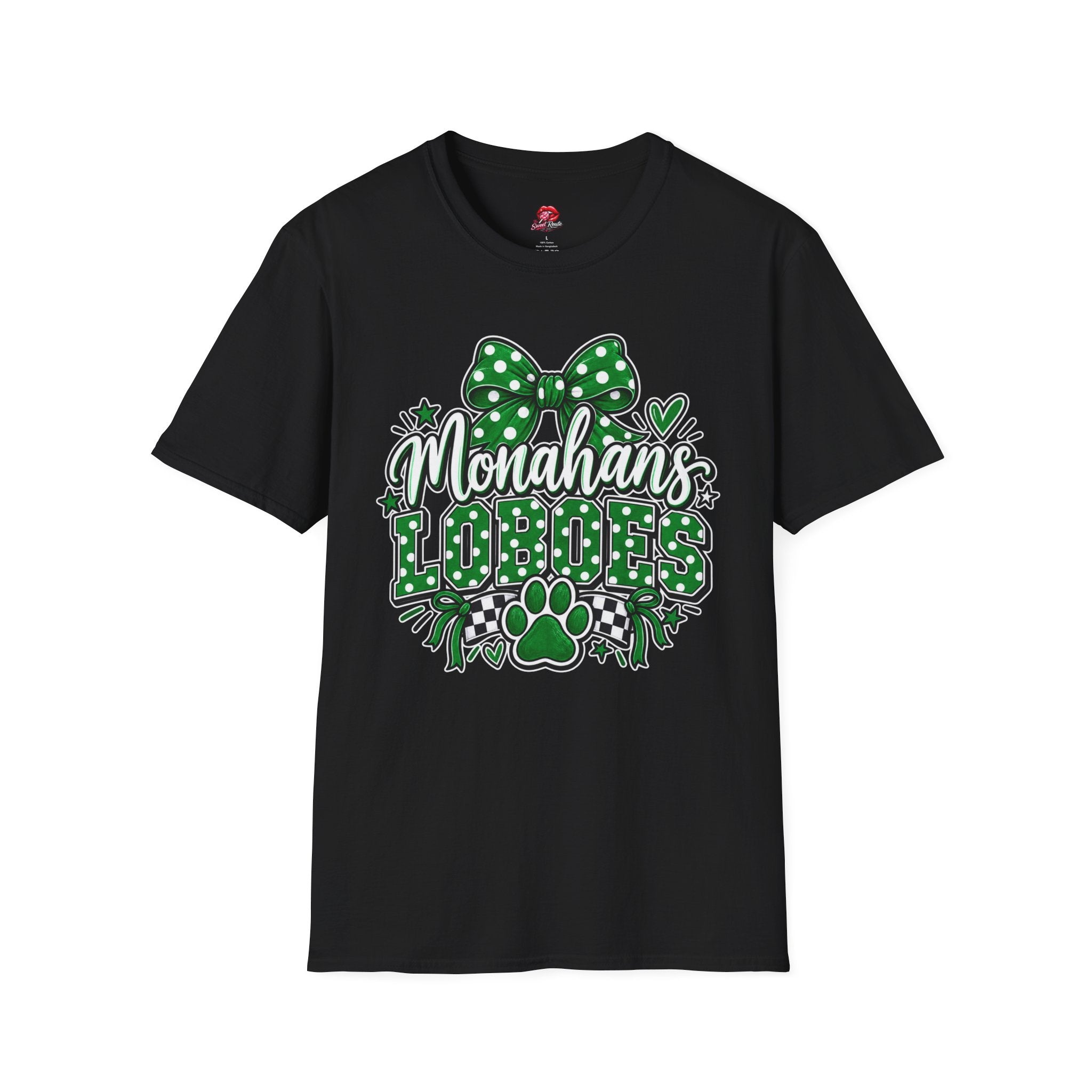 Monahan's Lobos Green Polka Dot Bow T-Shirt