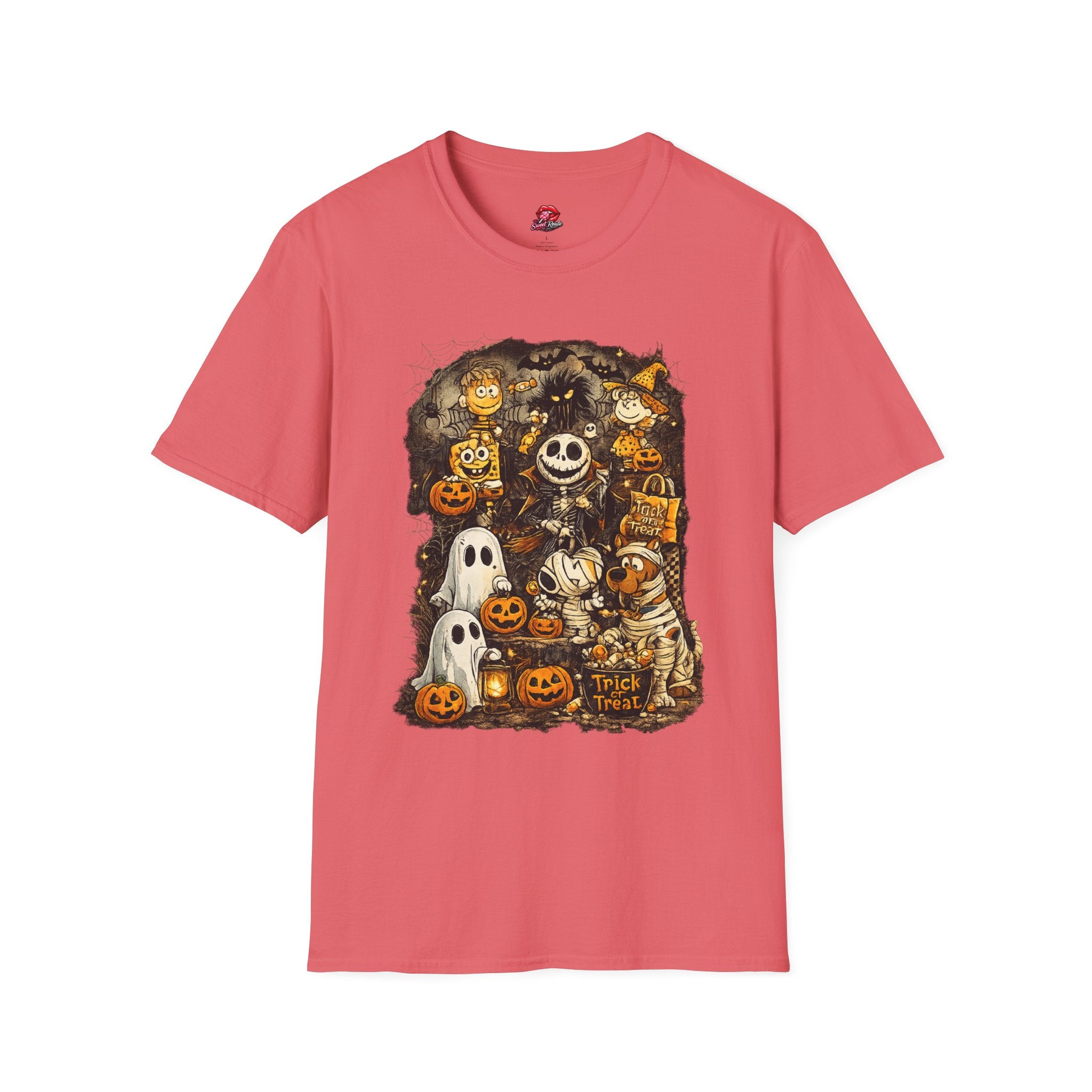 Halloween Character Collage Graphic T-Shirt | Spooky Retro Halloween Unisex Tee