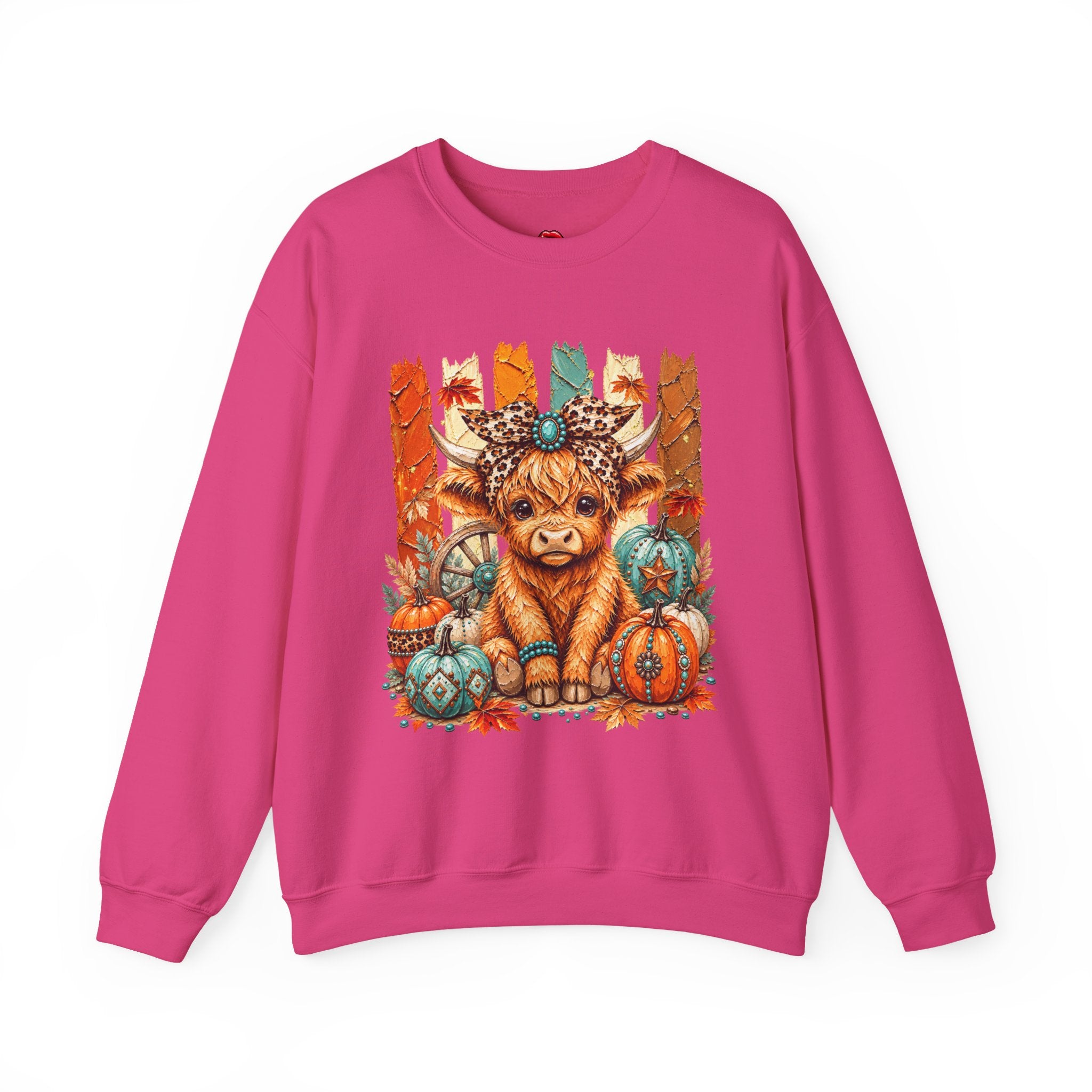 Autumn Highland Cow Crewneck Sweatshirt — Cute Fall Pumpkin Farm Sweatshirt