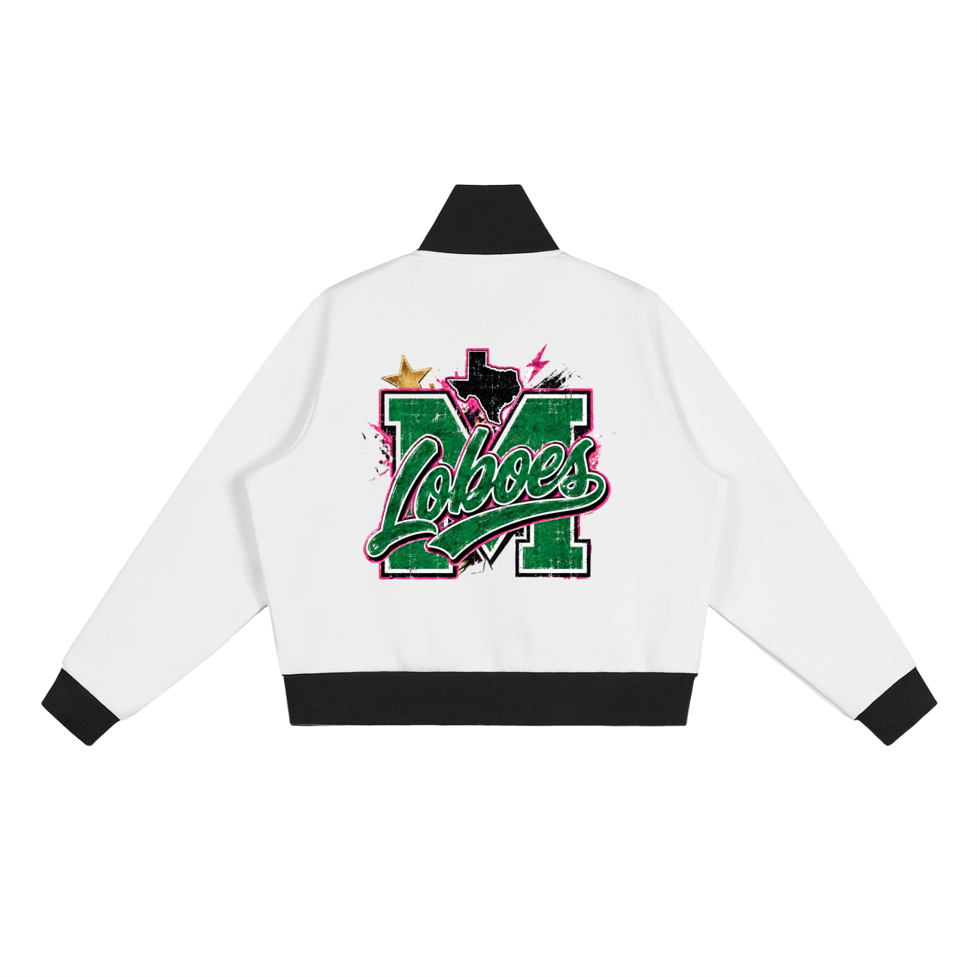 Monahans Loboes Stripe Fleece Cropped Track Jacket