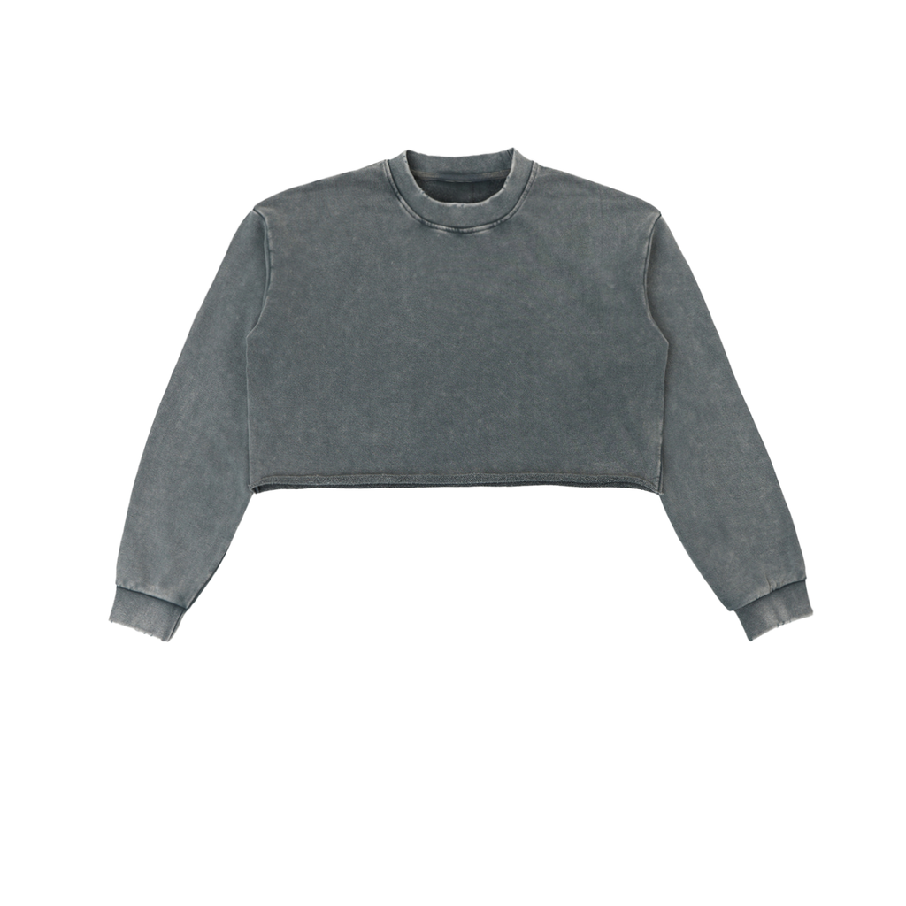 Sweet Route Snow Washed Raw Edge Cropped Sweatshirt