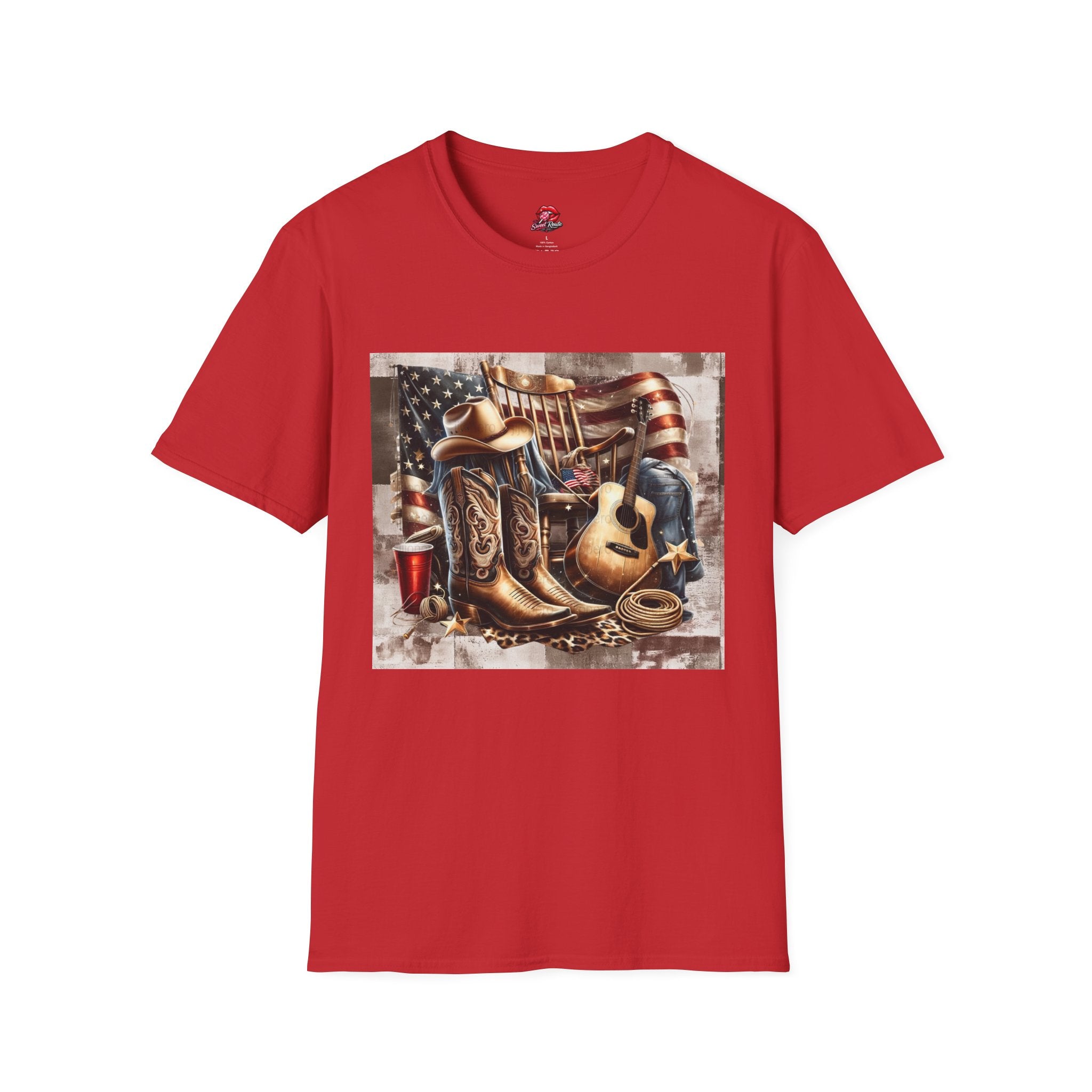 Patriotic Cowboy Boots & Flag T-Shirt