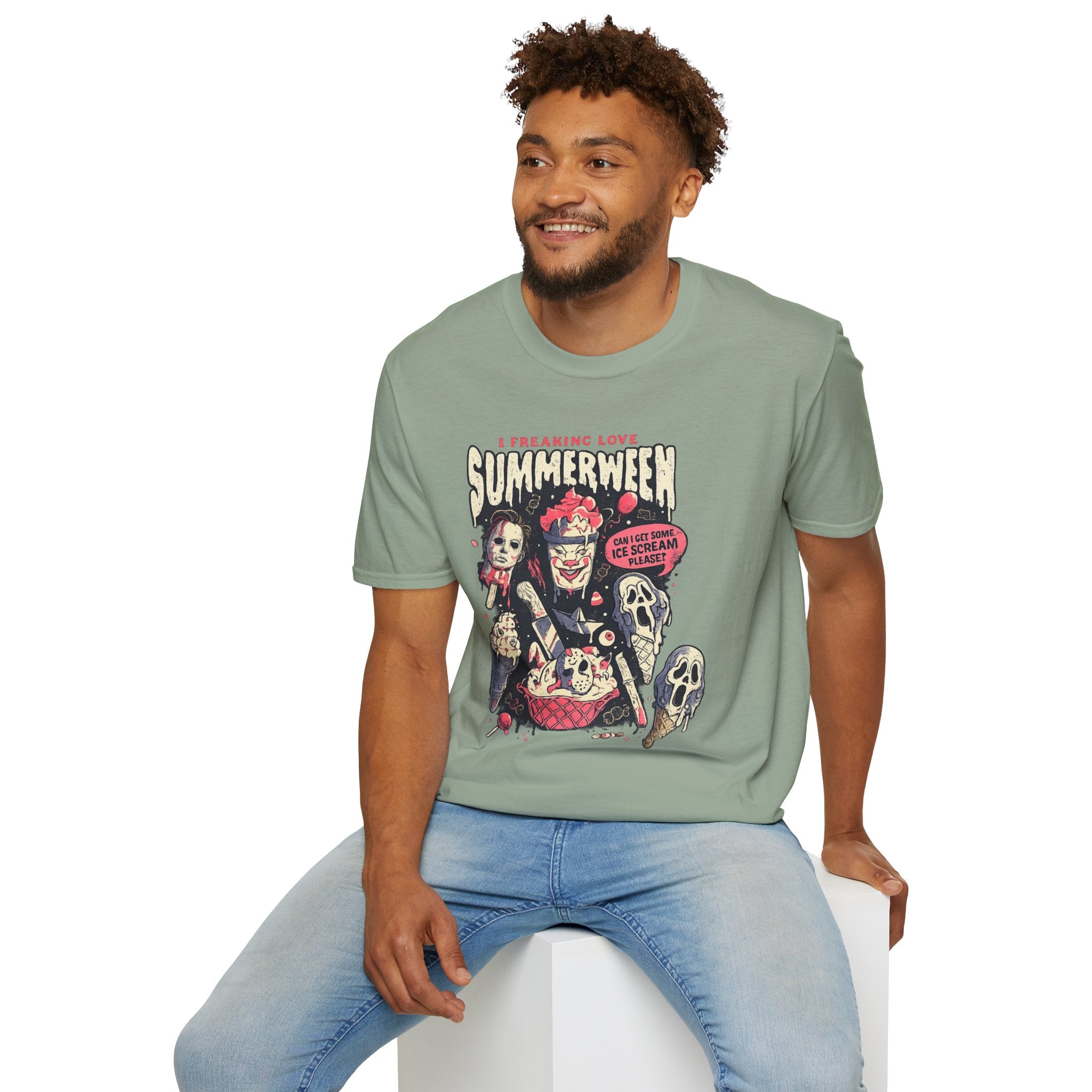 I Freaking Love Summerween T-Shirt | Horror Cartoon Characters, Ice Scream Speech Bubble