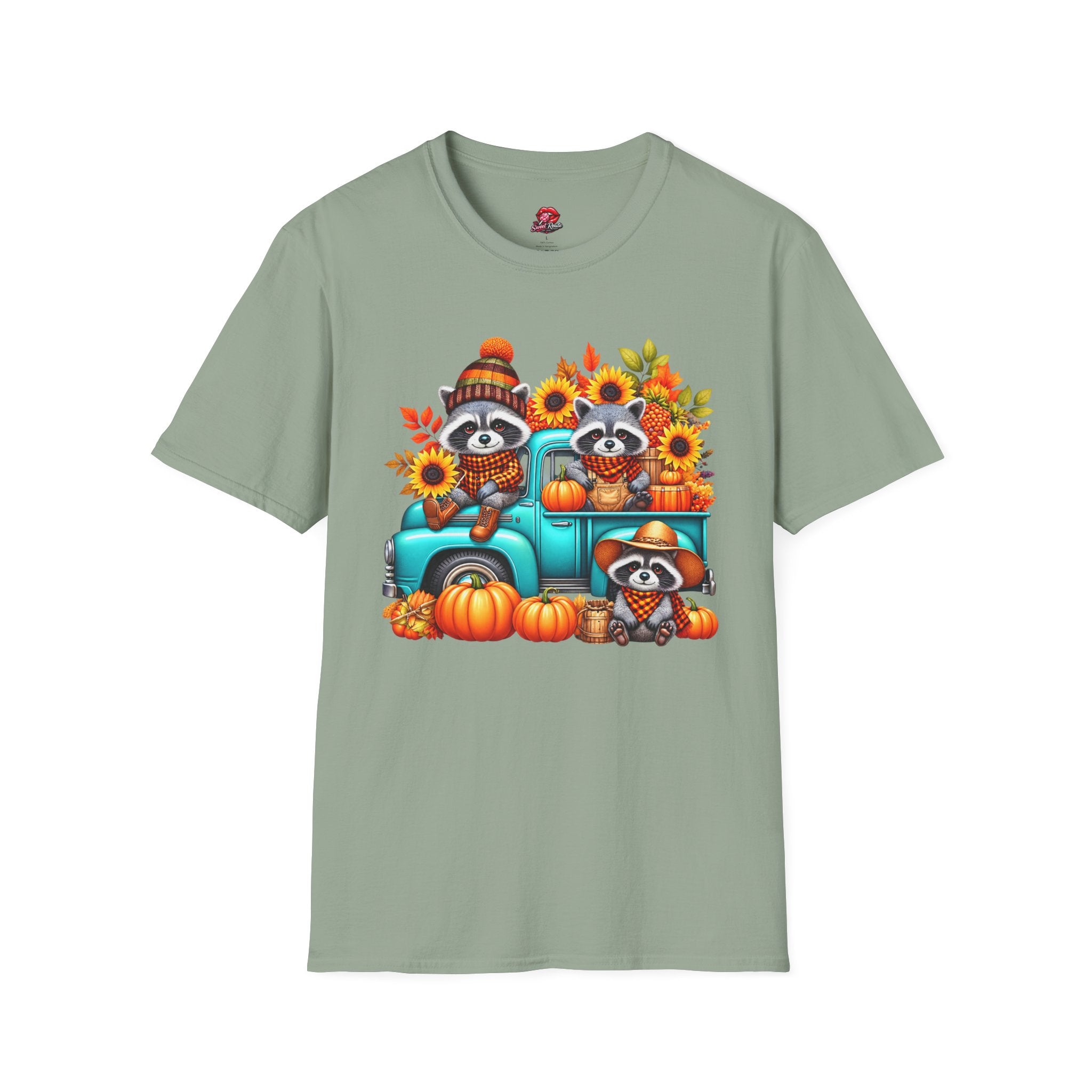 Cute Sunflowers & Pumpkins Autumn Raccoon Tee