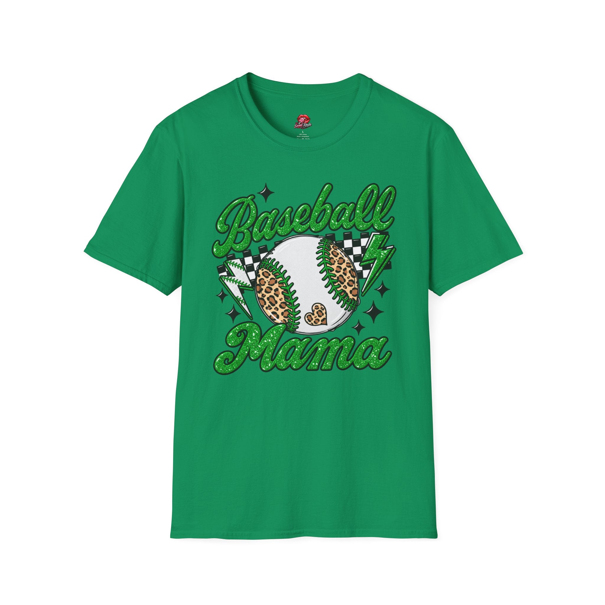 Green Leopard Baseball Mama Tee