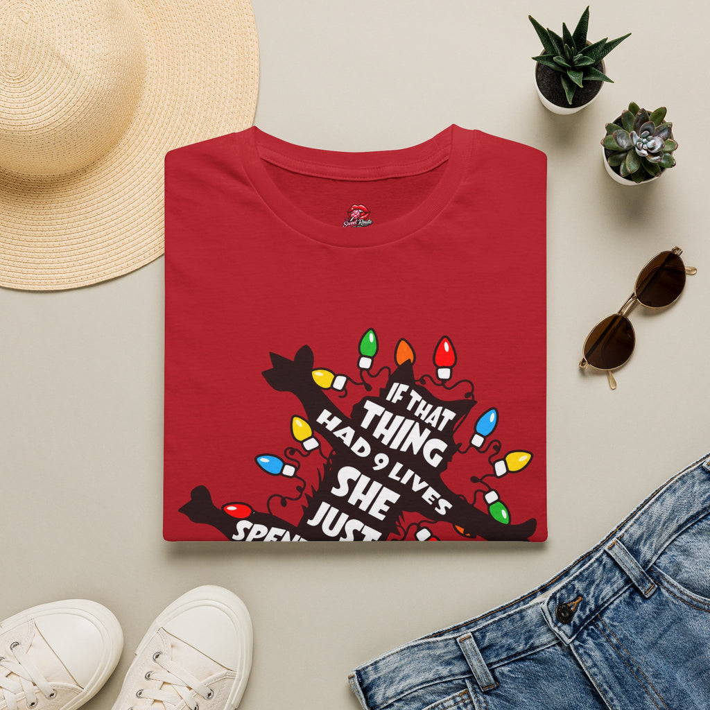 9 Lives Cat and Christmas Lights  T-Shirt
