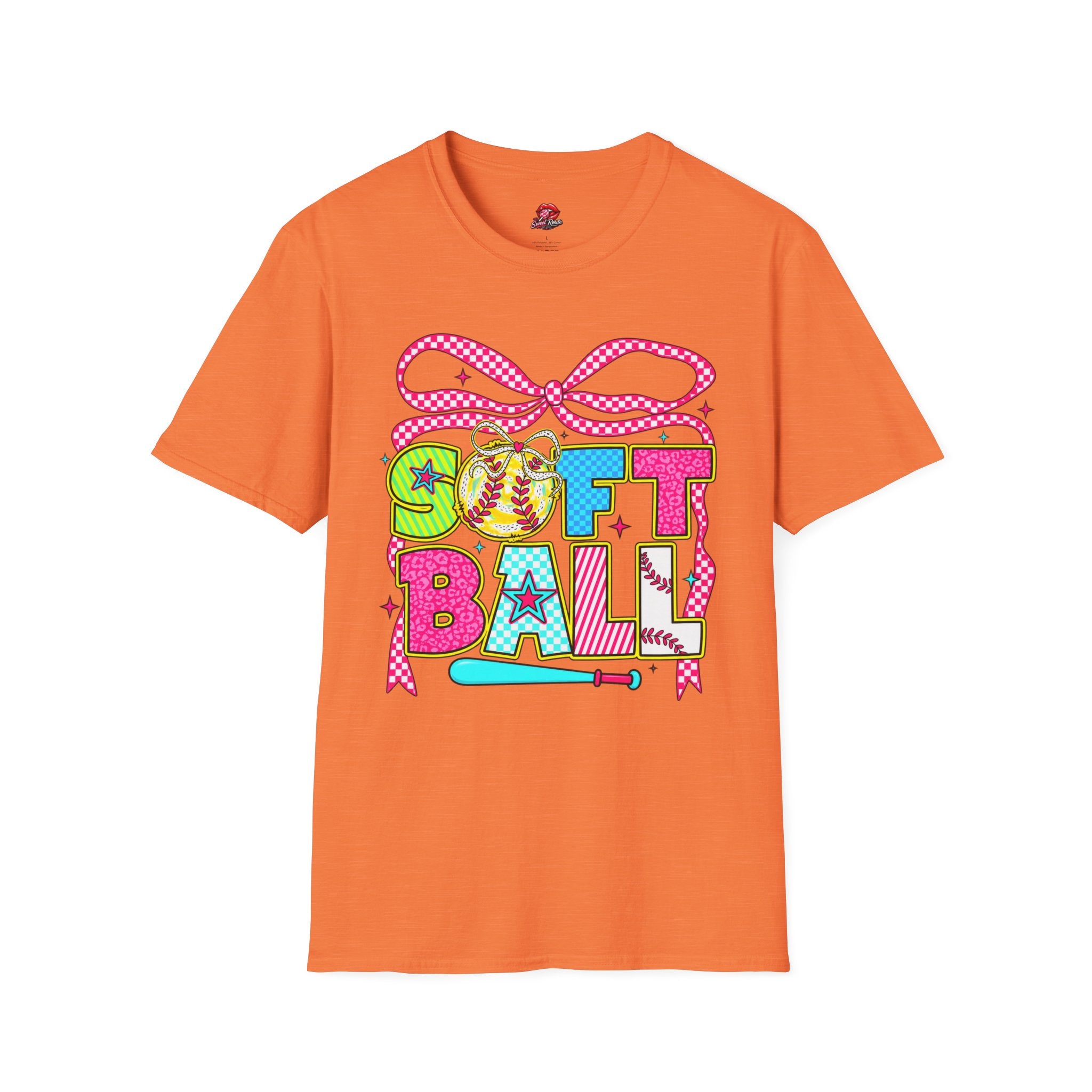 Colorful Bow & Bat Softball Tee