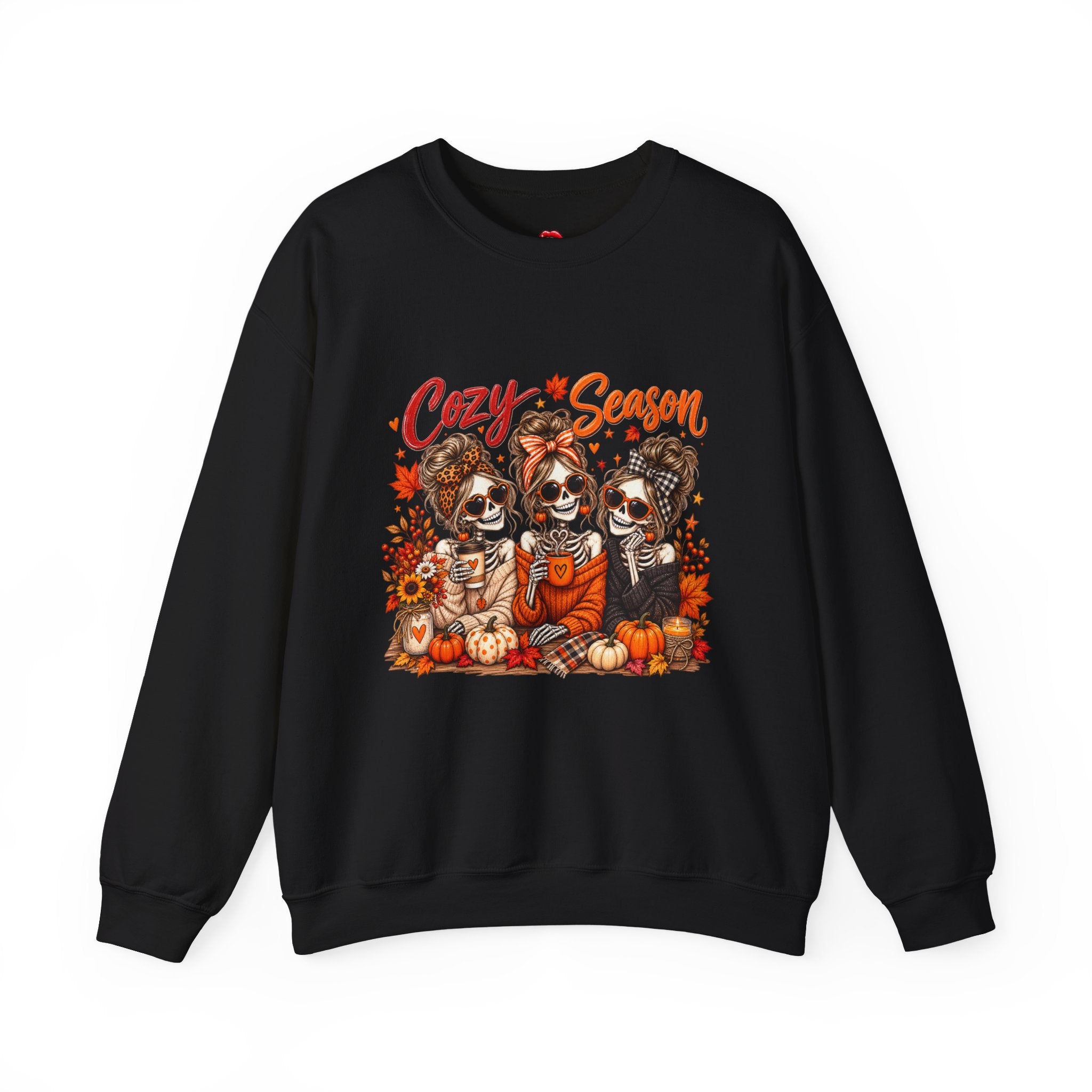 Cozy Season Halloween Crewneck Sweatshirt — Pumpkins & Sugar Skull Dogs