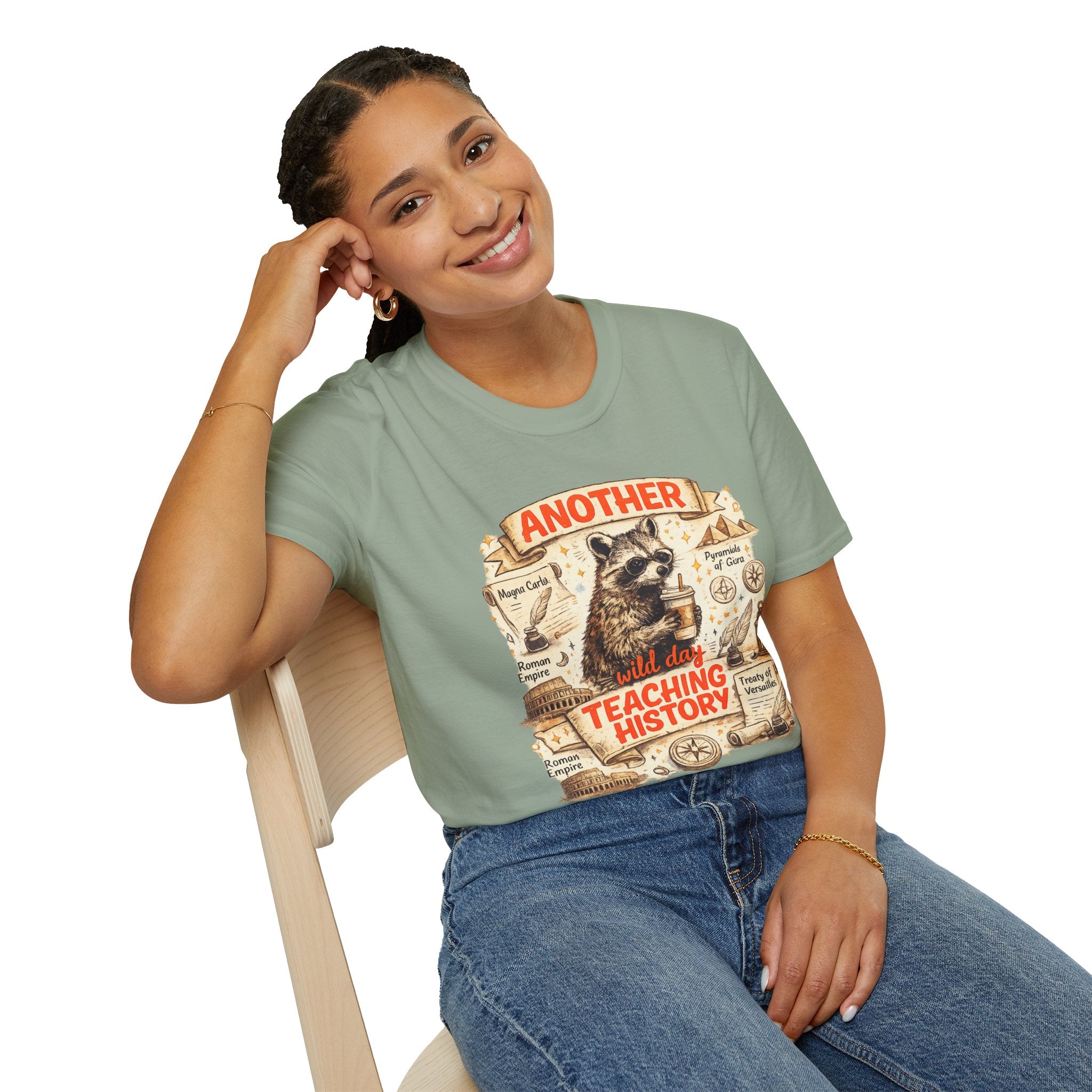 Another Day Teaching History Vintage Raccoon Teacher T-Shirt | Funny History Teacher Graphic Tee | Social Studies Teacher Gift