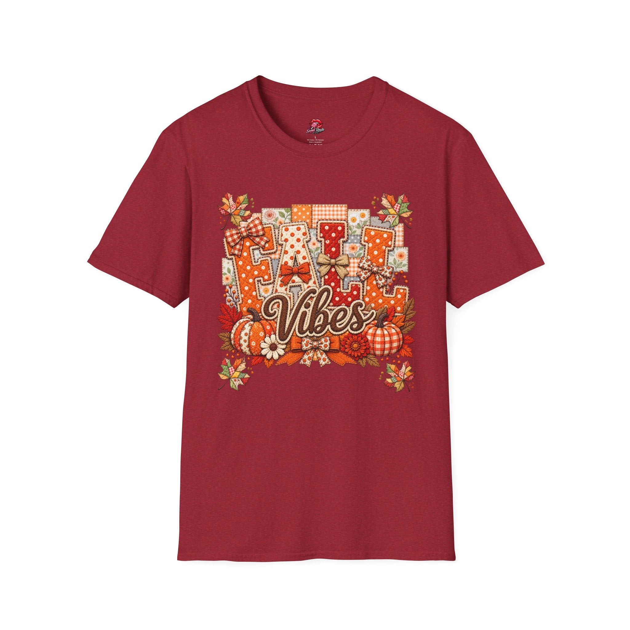 Autumn Plaid Leaves Quilted Style Graphic Tee