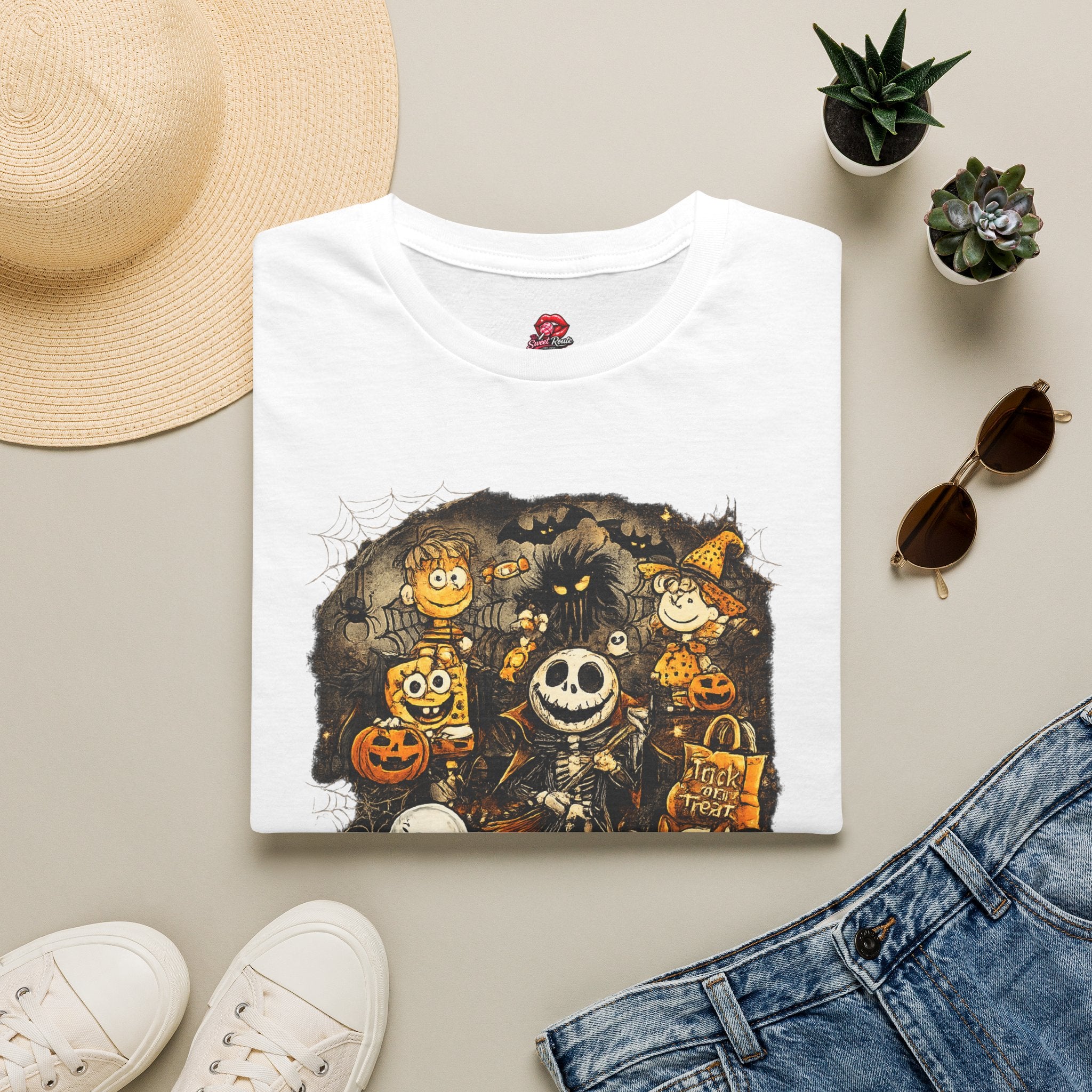Halloween Character Collage Graphic T-Shirt | Spooky Retro Halloween Unisex Tee