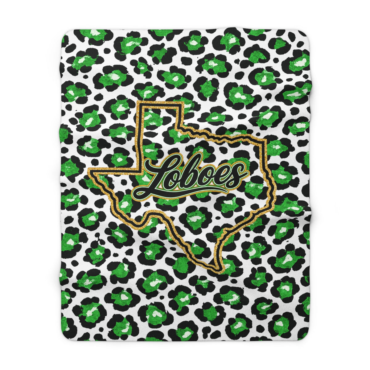 Loboes Texas Sherpa Fleece Blanket — Green Leopard Print Cozy Throw