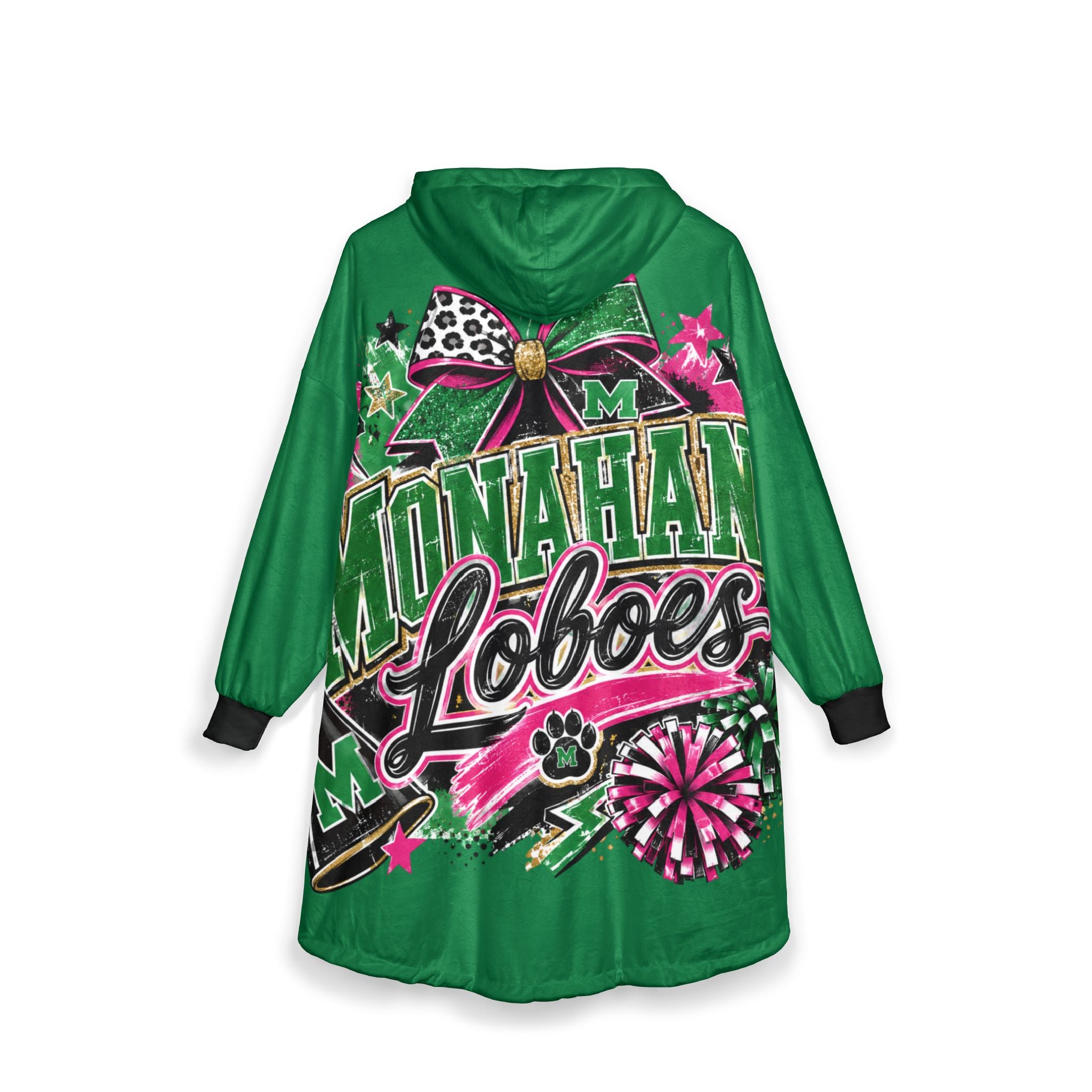 Monahan Loboes Hooded Cheer Blanket — Green Team Spirit Sherpa Cloak
