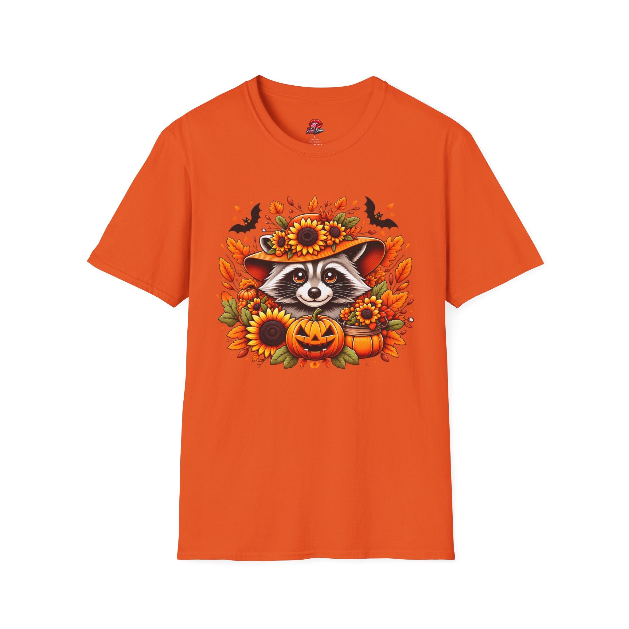 Sunflower Hat Pumpkin Fall Raccoon T-Shirt