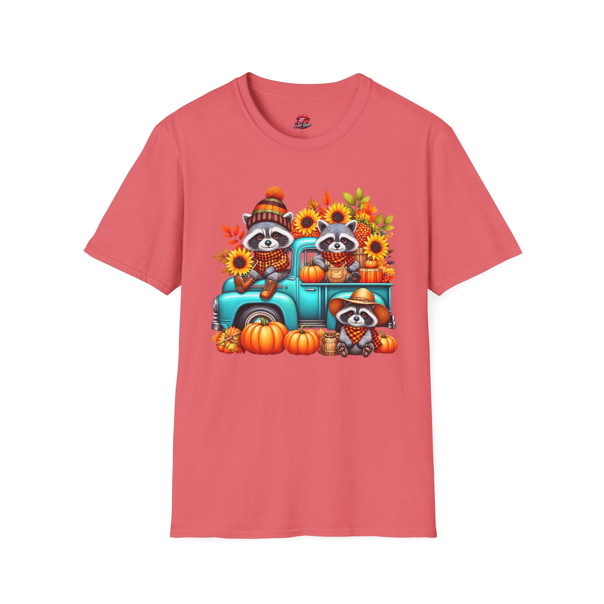Cute Sunflowers & Pumpkins Autumn Raccoon Tee