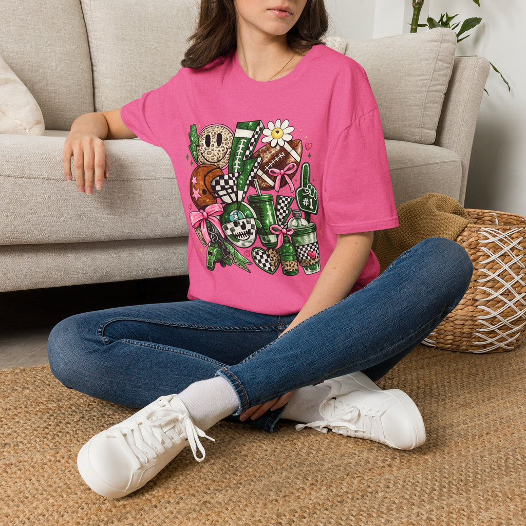 Cute Green Sports Collage T-Shirt | Football Game Day Graphic Tee | Coquette Sports Fan Shirt