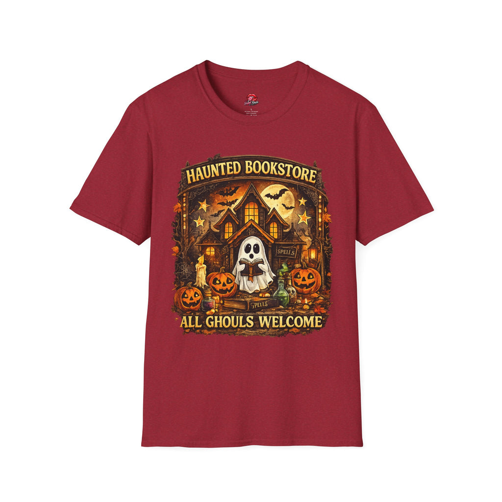 Haunted Bookstore T-Shirt | All Ghouls Welcome Halloween Shirt | Book Lover Ghost Tee | Spooky Library Graphic Tee | Fall Reading Shirt