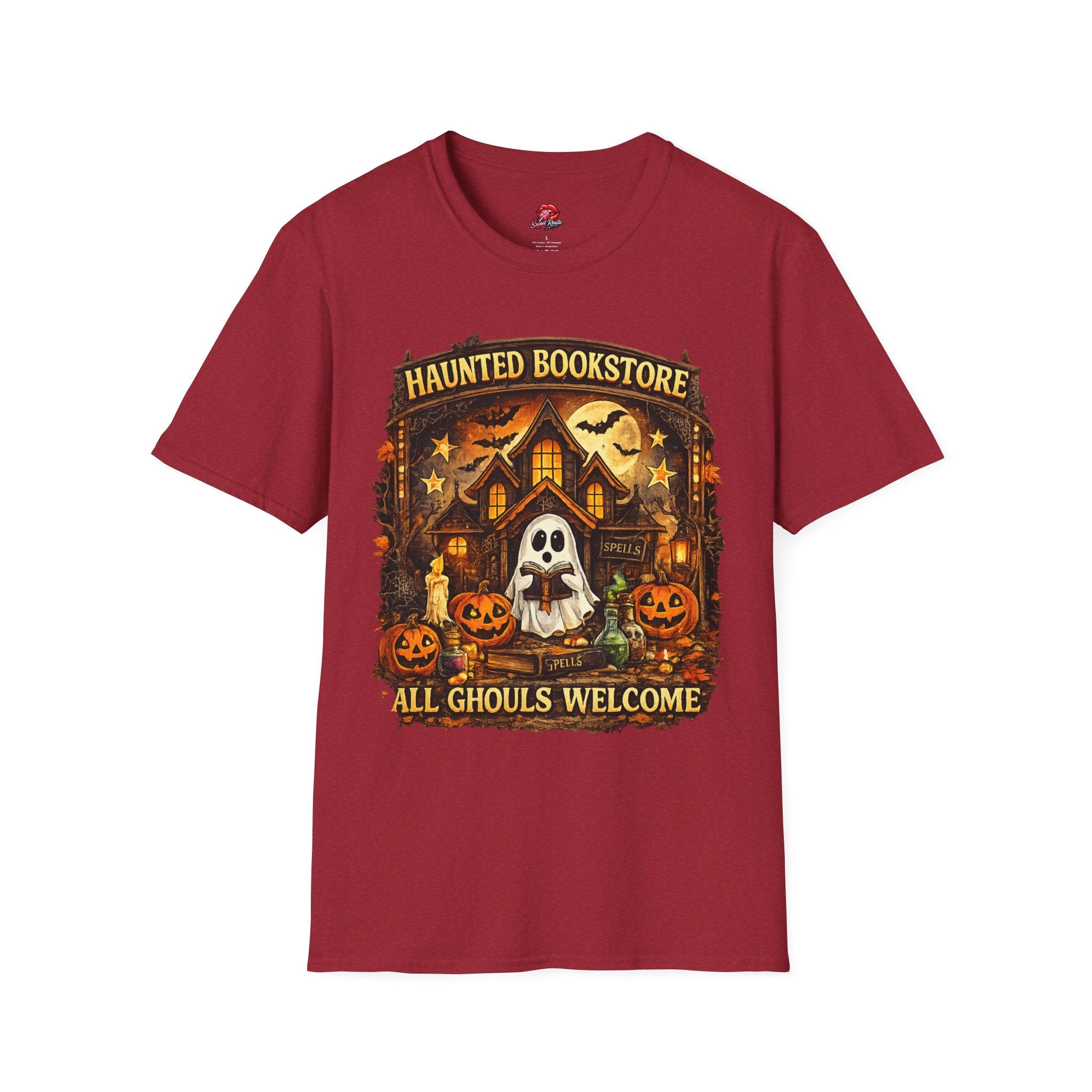 Haunted Bookstore T-Shirt | All Ghouls Welcome Halloween Shirt | Book Lover Ghost Tee | Spooky Library Graphic Tee | Fall Reading Shirt