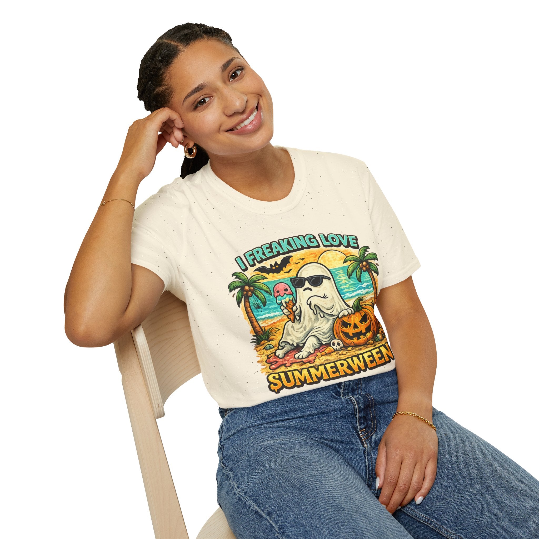 I Freaking Love Summerween Ghost T-Shirt | Funny Summerween Shirt | Cute Beach Ghost Tee | Halloween Summer Graphic Tee | Tropical Spooky Shirt