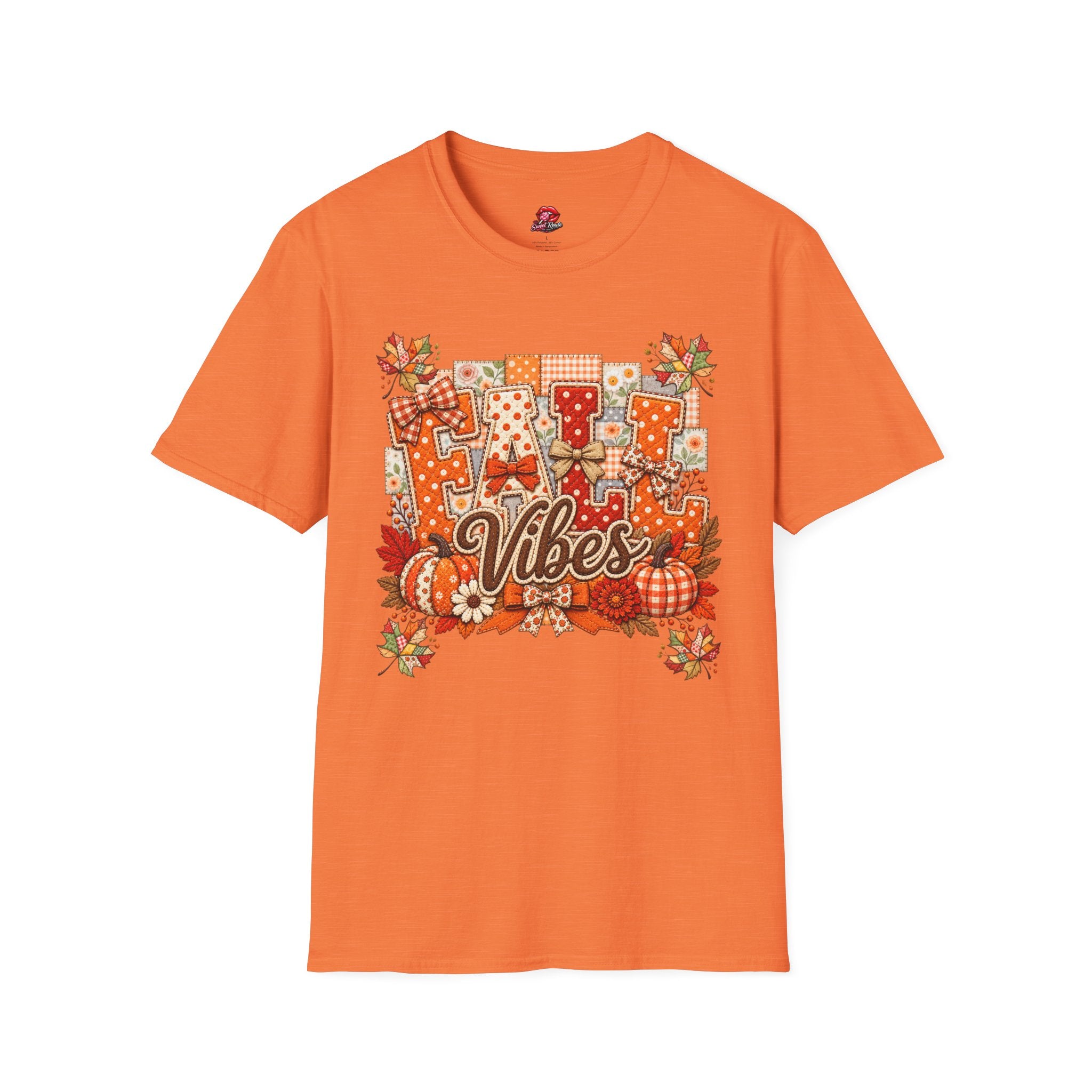 Autumn Plaid Leaves Quilted Style Graphic Tee