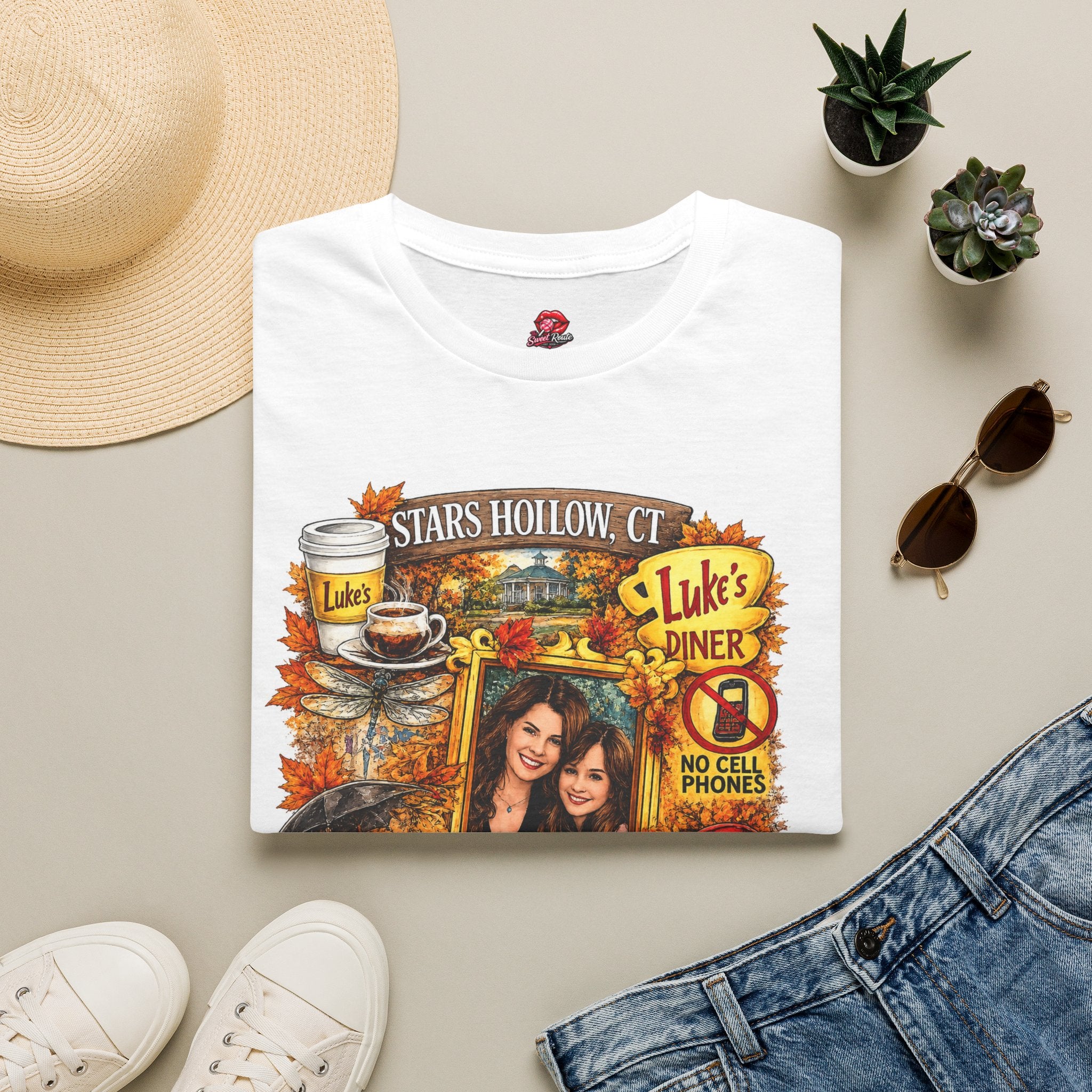 Cozy Coffee Town Graphic T-Shirt | Vintage Autumn Book Lover Tee | Small Town Fall Aesthetic Shirt
