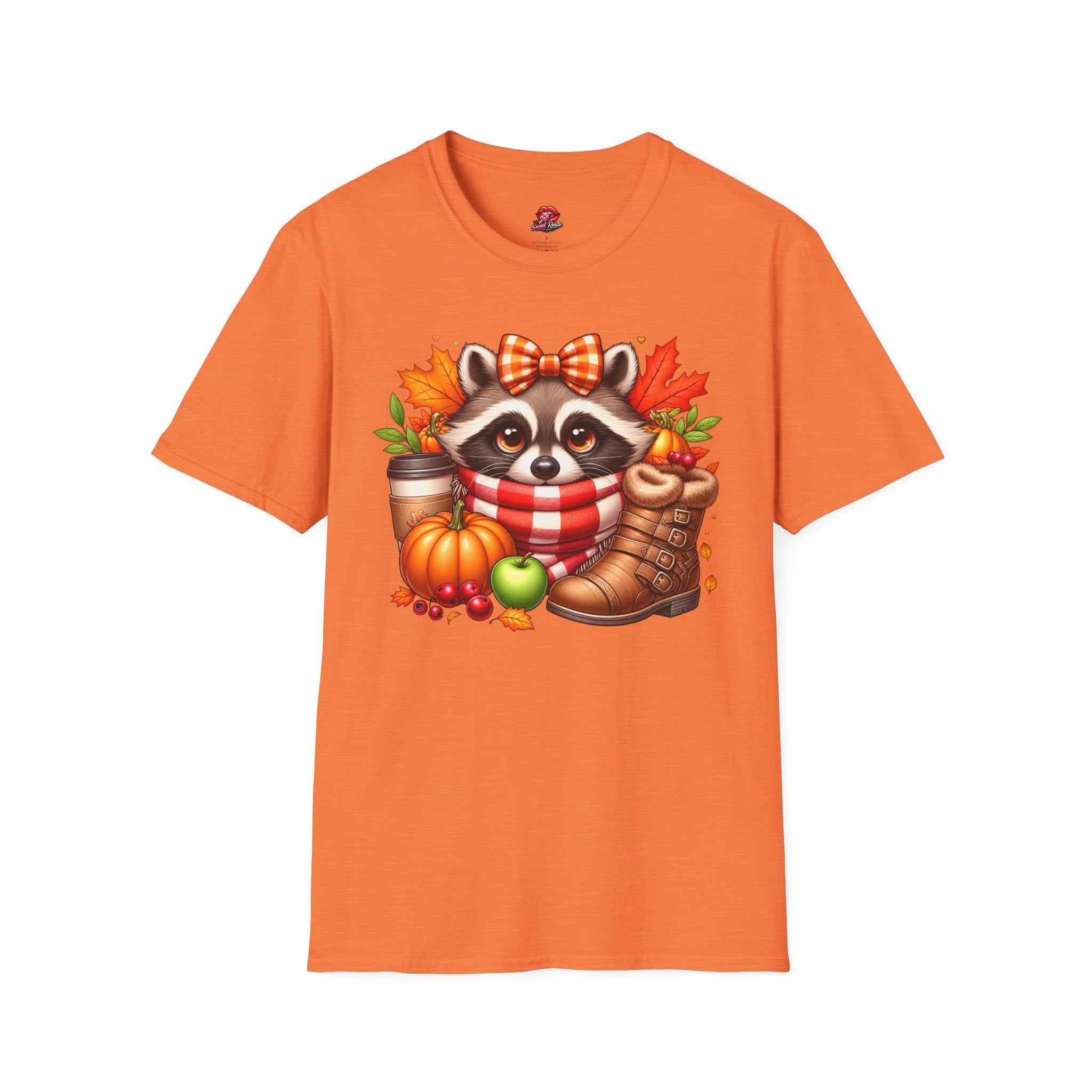 Cute Fall Pumpkin, Coffee & Leaves Raccoon T-Shirt