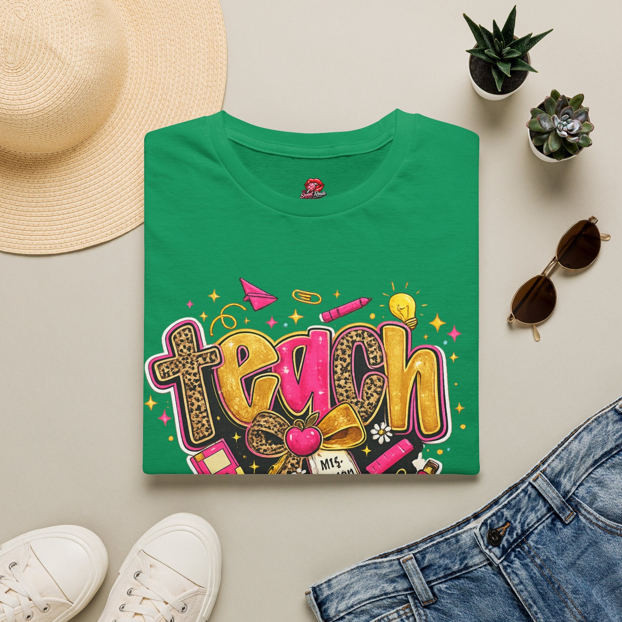 Teach Graphic Teacher T-Shirt | Colorful Retro Teacher Shirt | Cute Back to School Tee | Teacher Appreciation Gift