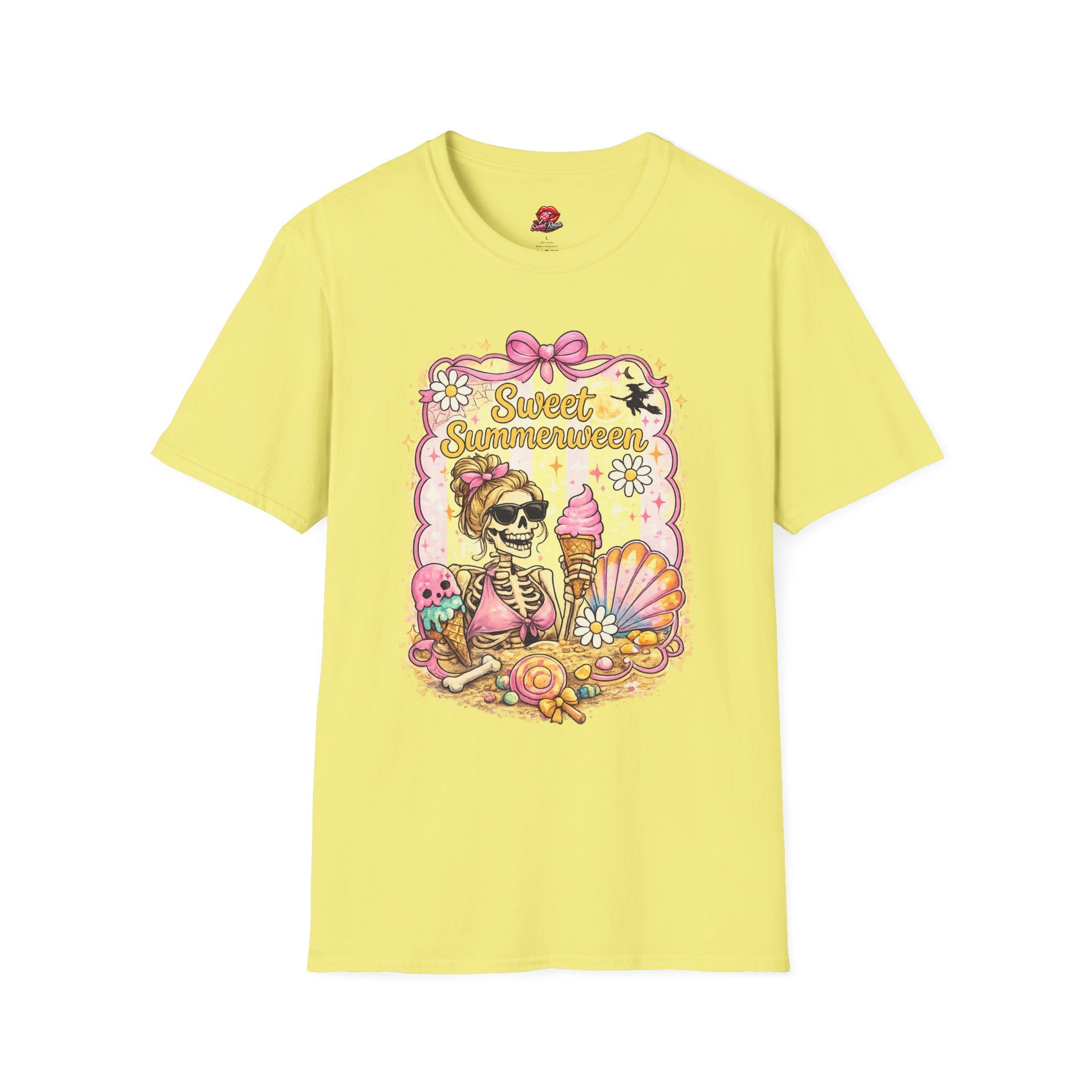 Sweet Summerween T-Shirt | Cute Skull Ice Cream Halloween Shirt | Summerween Graphic Tee | Spooky Summer Dessert Shirt | Retro Halloween Tee