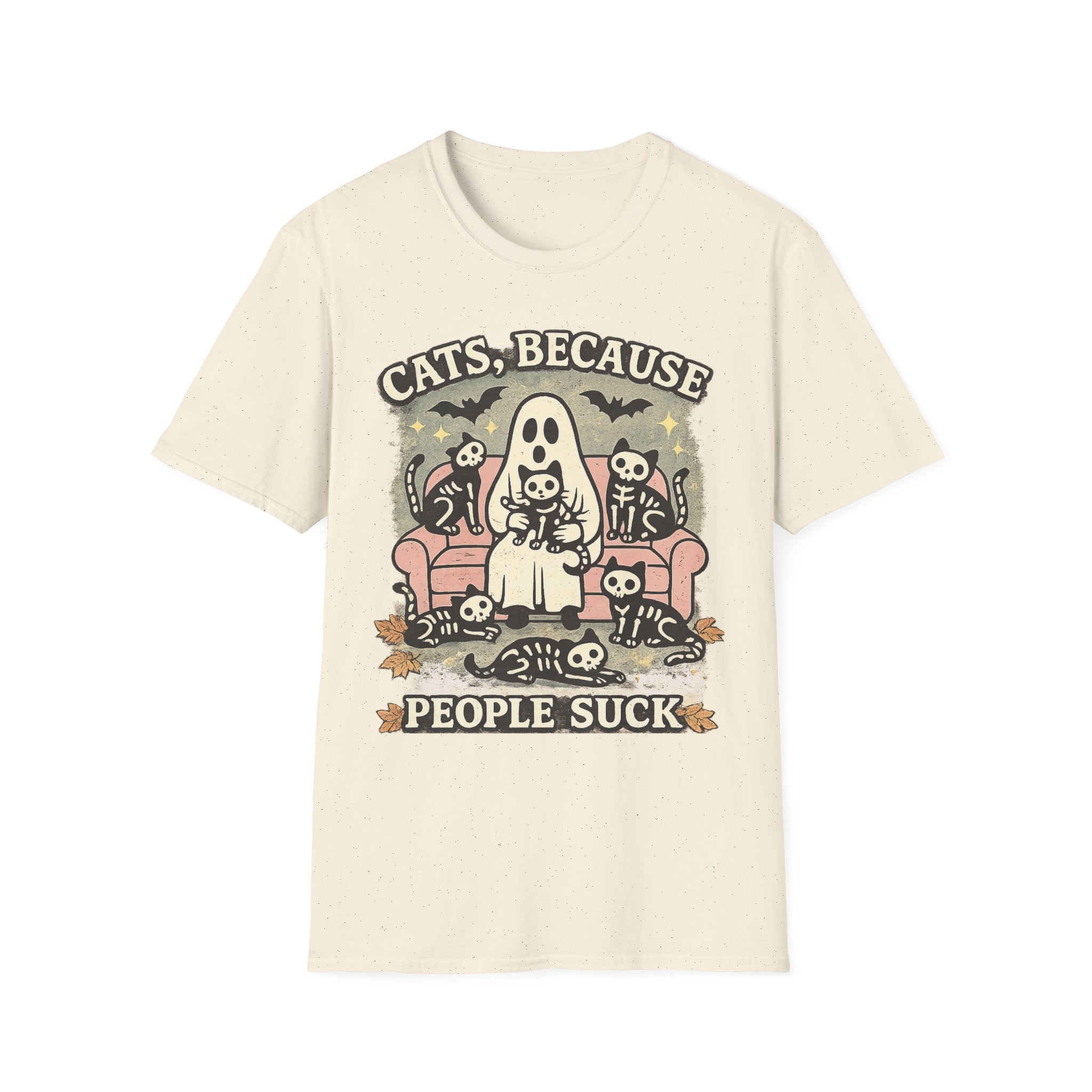 Cats, Because People Suck T-Shirt | Funny Black Cat Halloween Shirt | Cute Spooky Cat Graphic Tee | Cat Lover Gift for Women & Men