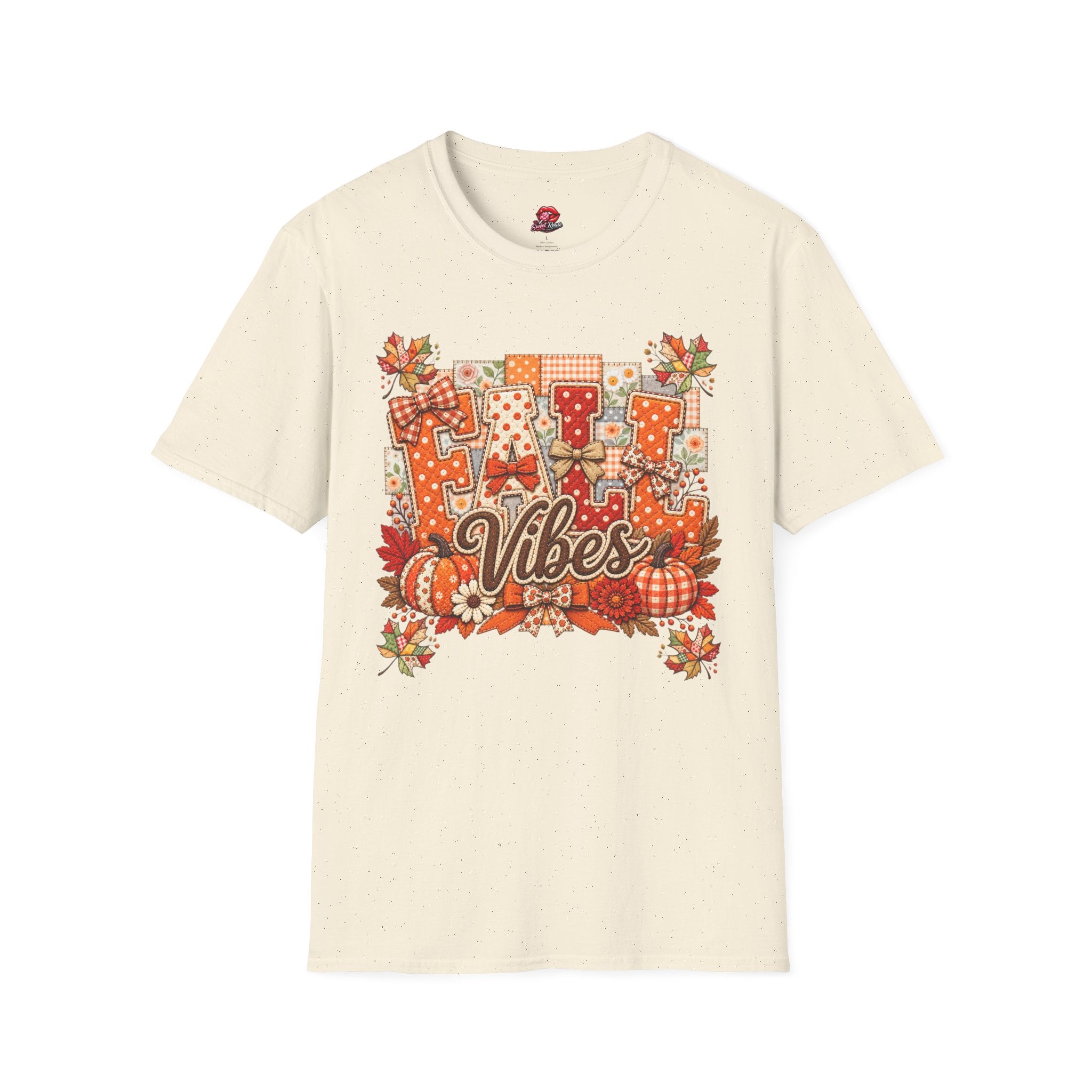 Autumn Plaid Leaves Quilted Style Graphic Tee