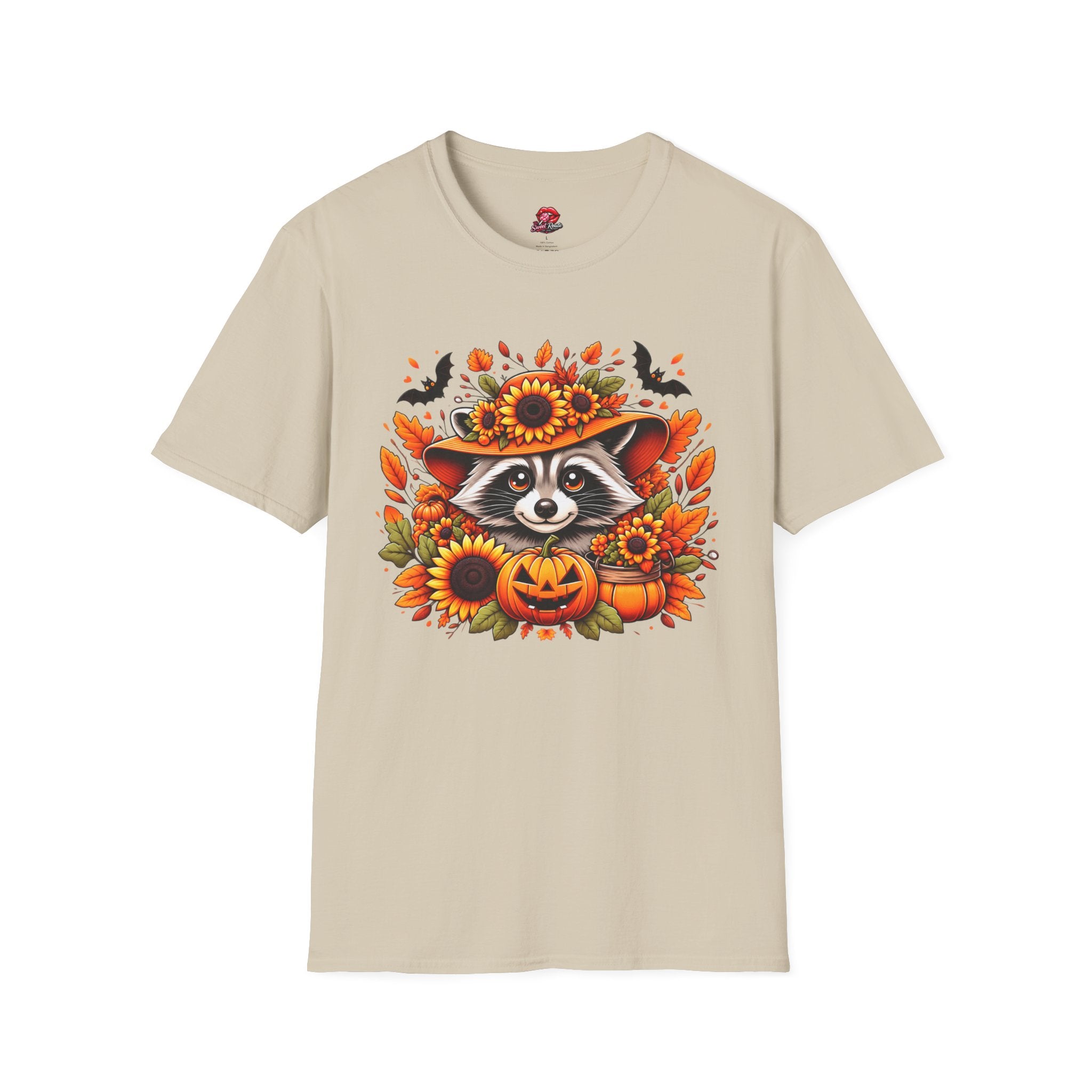 Sunflower Hat Pumpkin Fall Raccoon T-Shirt