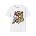 Cheerful Leopard with Sunglasses and Bubblegum T-Shirt