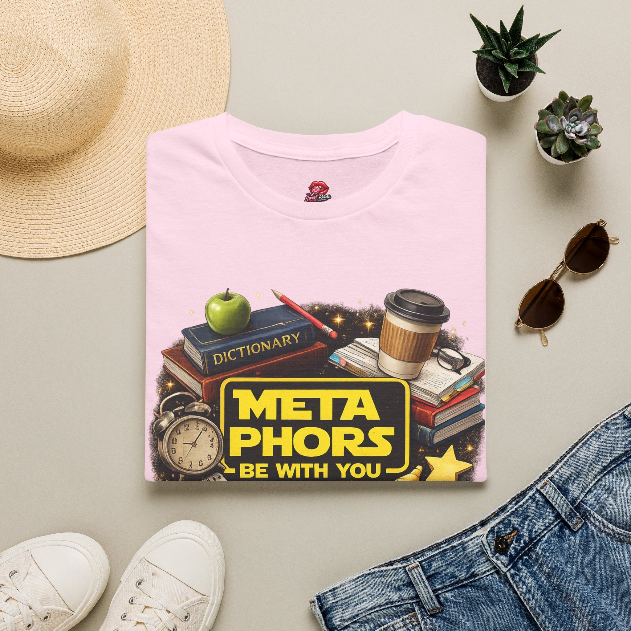Metaphors Be With You T-Shirt | Funny English Teacher Shirt | Literary Wordplay Tee | Book Lover Gift | Reading & Writing Graphic Tee