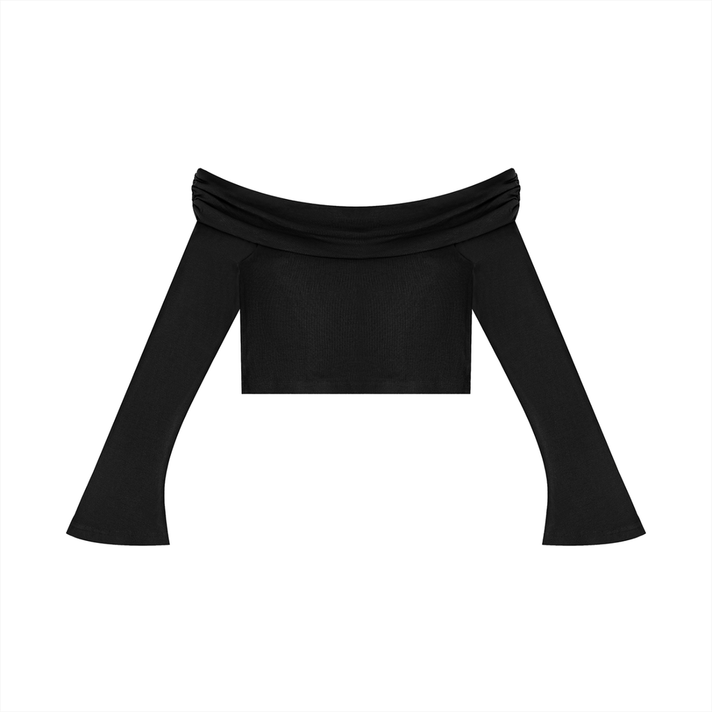 Sweet Route Women's Off-the-Shoulder Bell Sleeve Crop T-Shirt
