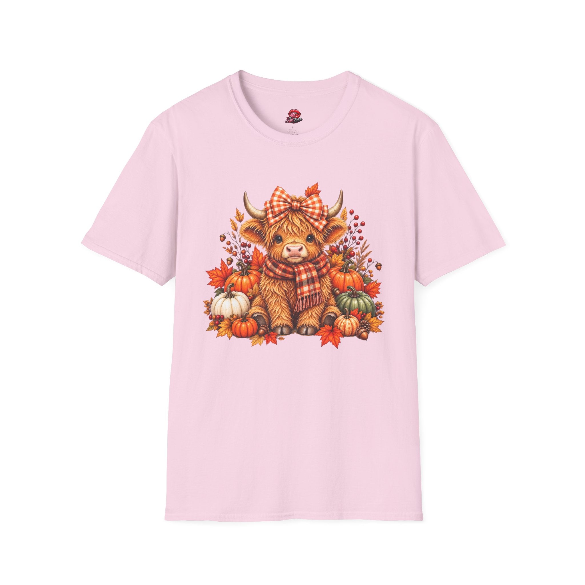 Cute Fall Cow with Pumpkins & Plaid Bow Tee
