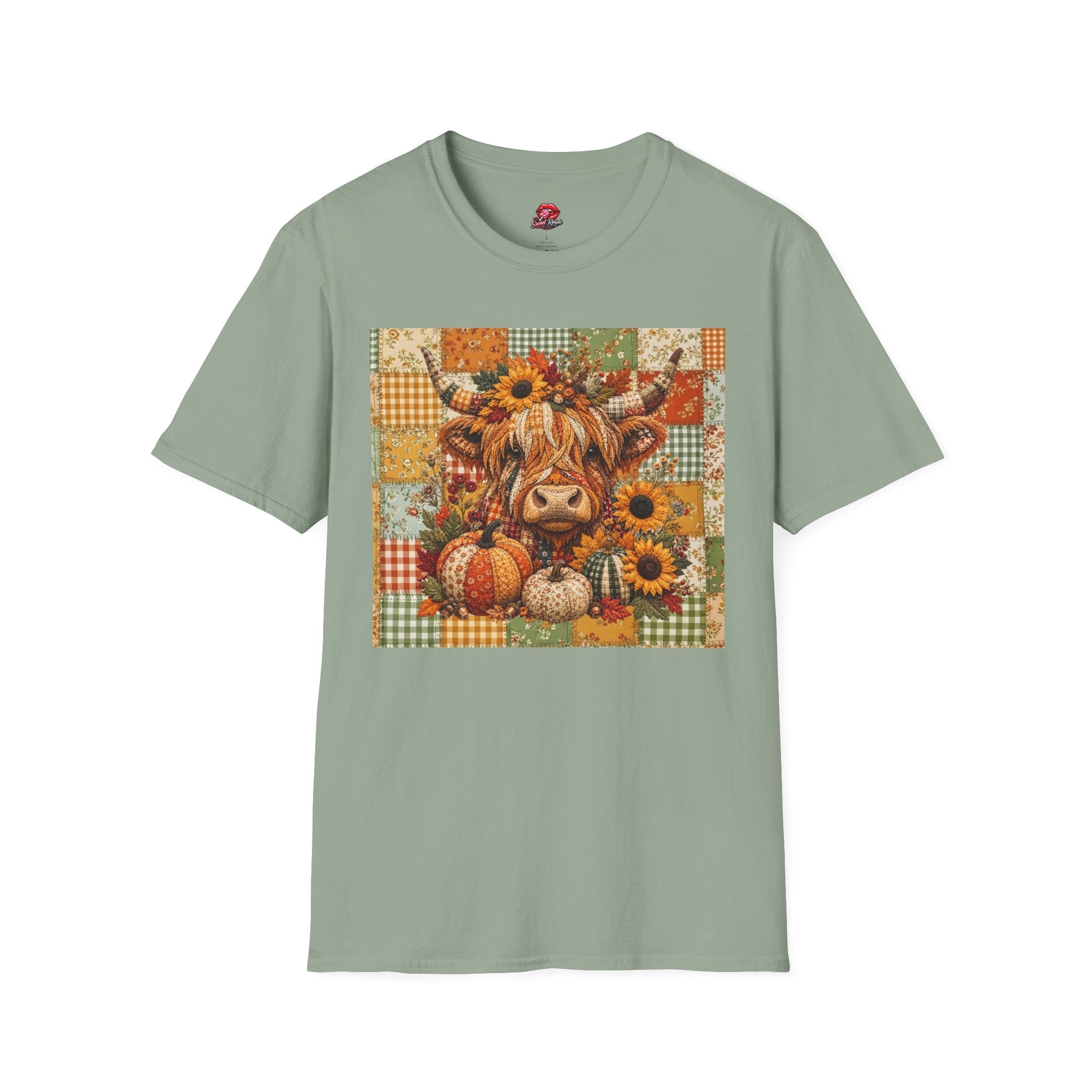 Autumn Patchwork Highland Cow T-Shirt