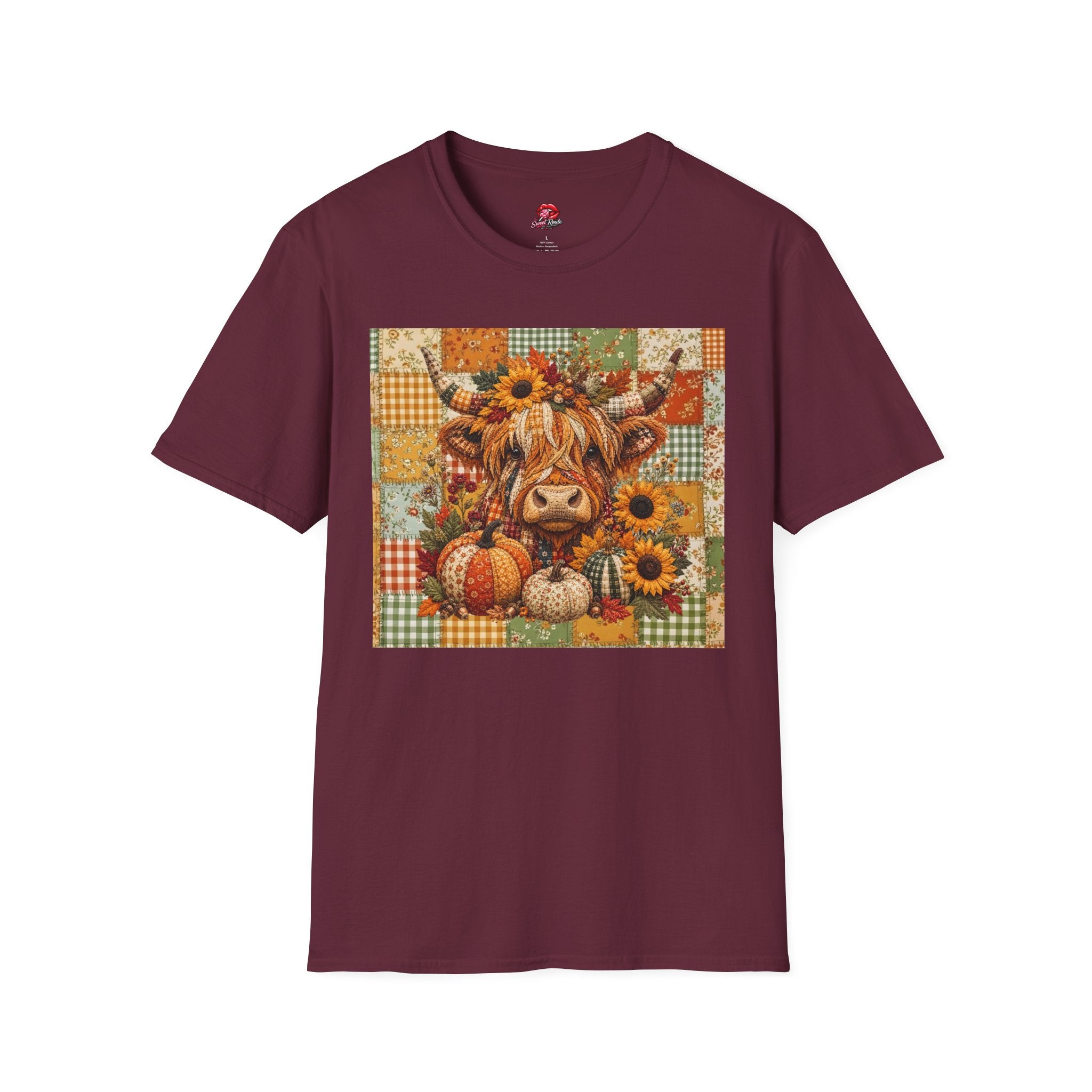 Autumn Patchwork Highland Cow T-Shirt