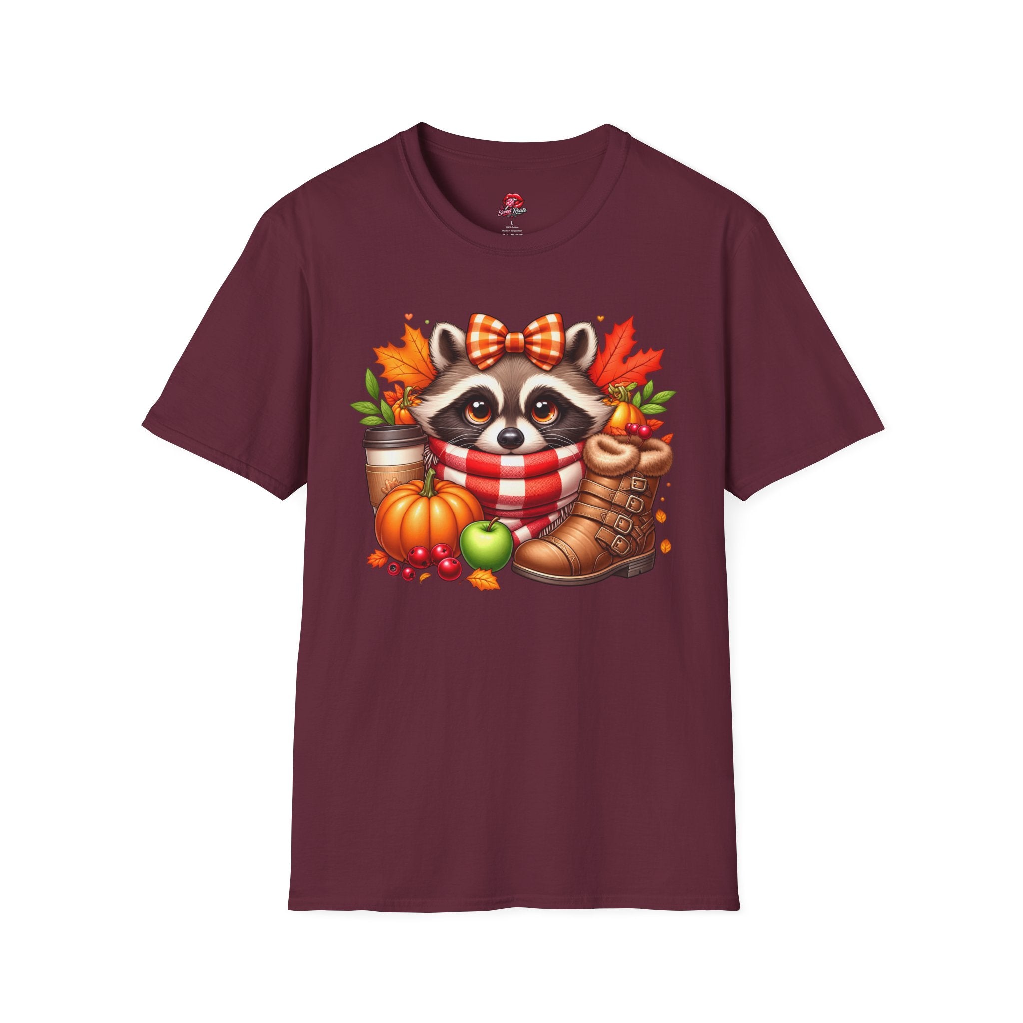 Cute Fall Pumpkin, Coffee & Leaves Raccoon T-Shirt