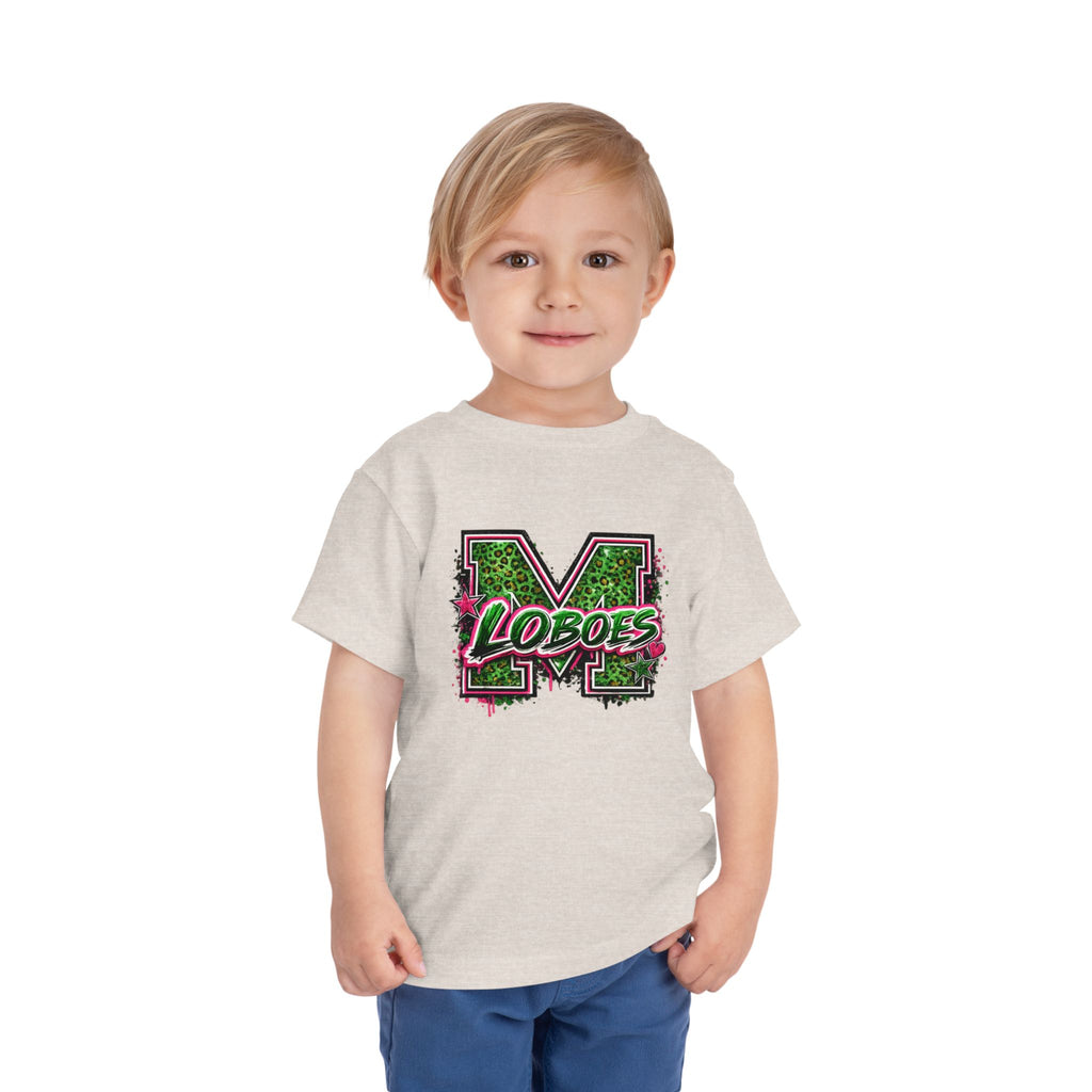 Green Leopard 'Lobos' M Letter Toddler Tee