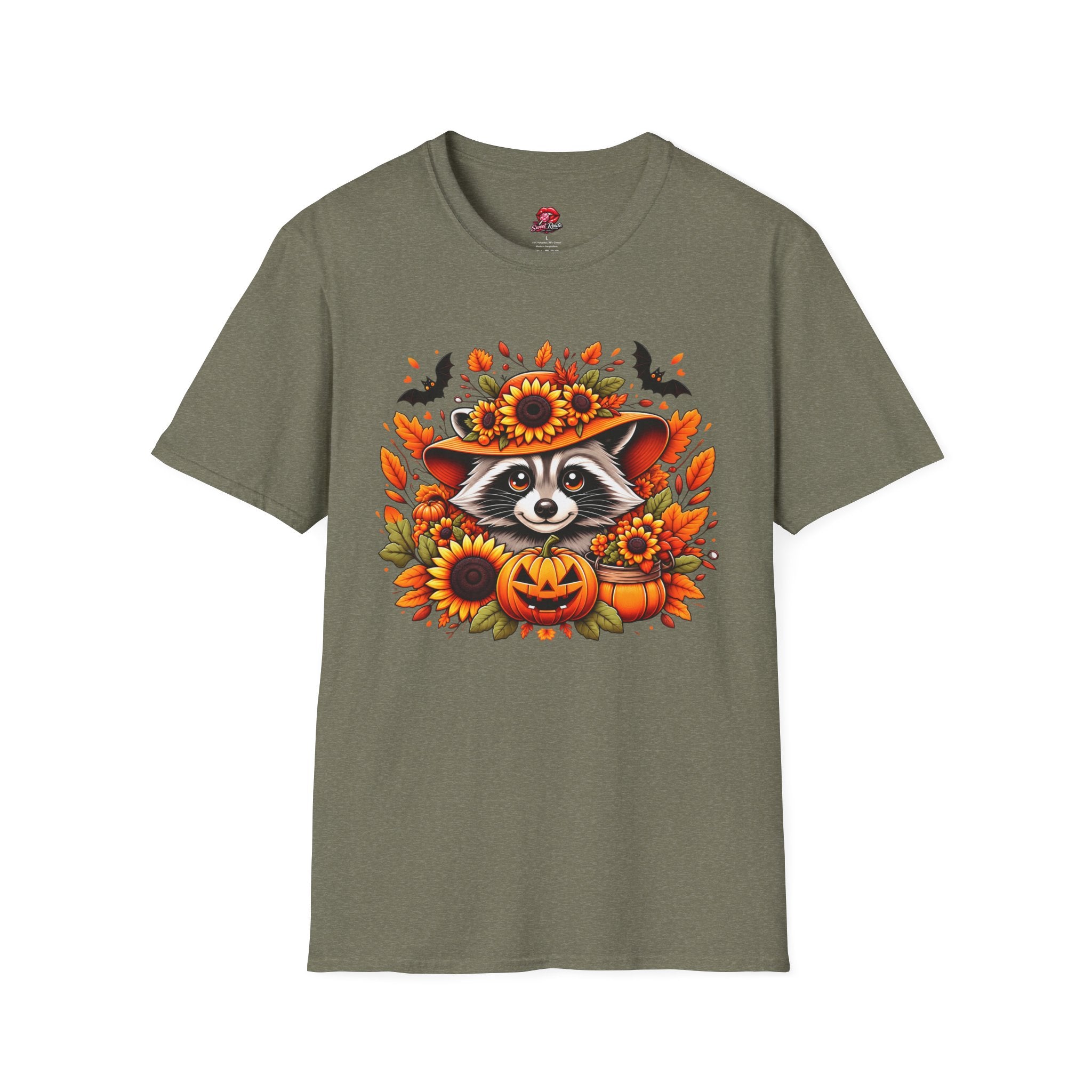 Sunflower Hat Pumpkin Fall Raccoon T-Shirt