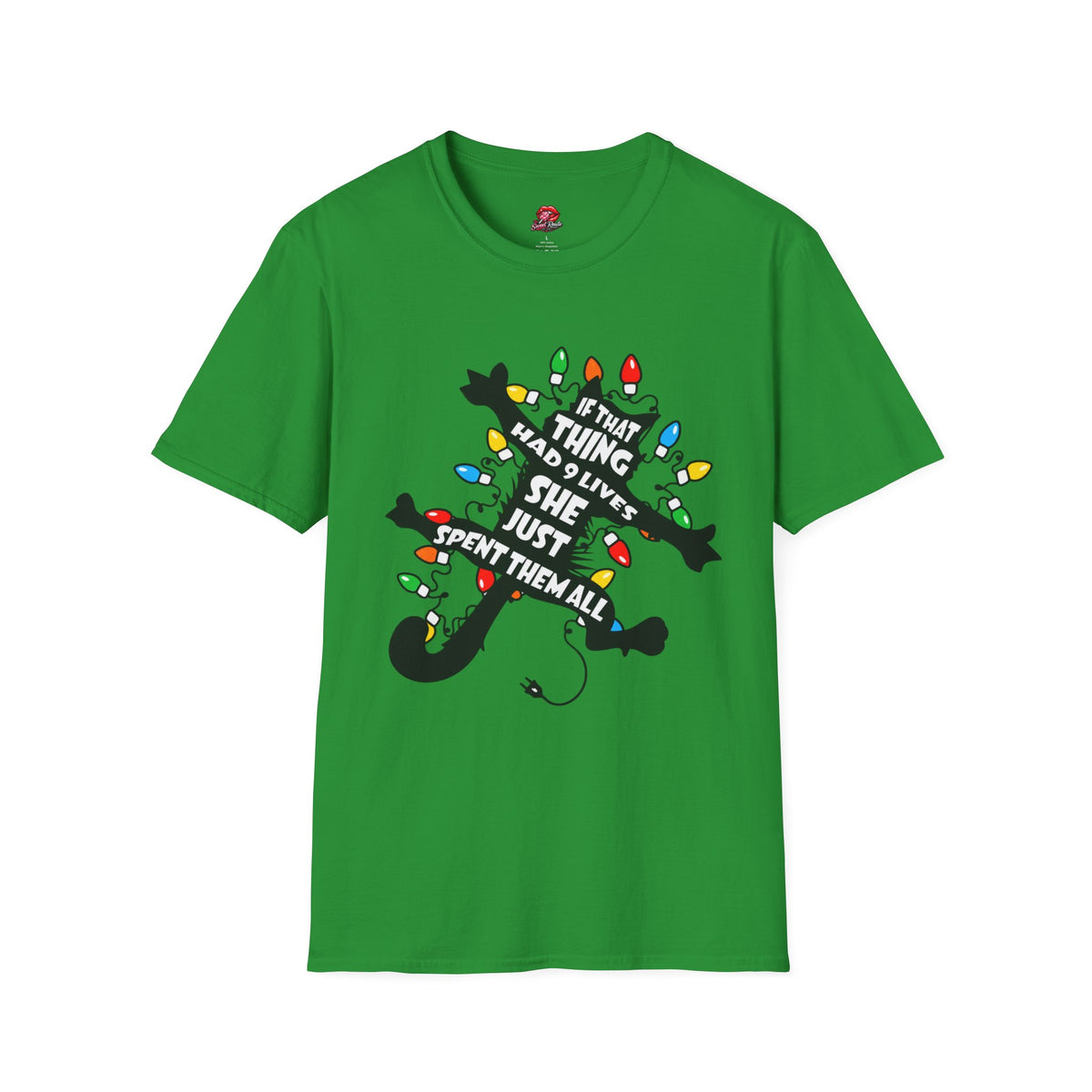 9 Lives Cat and Christmas Lights  T-Shirt
